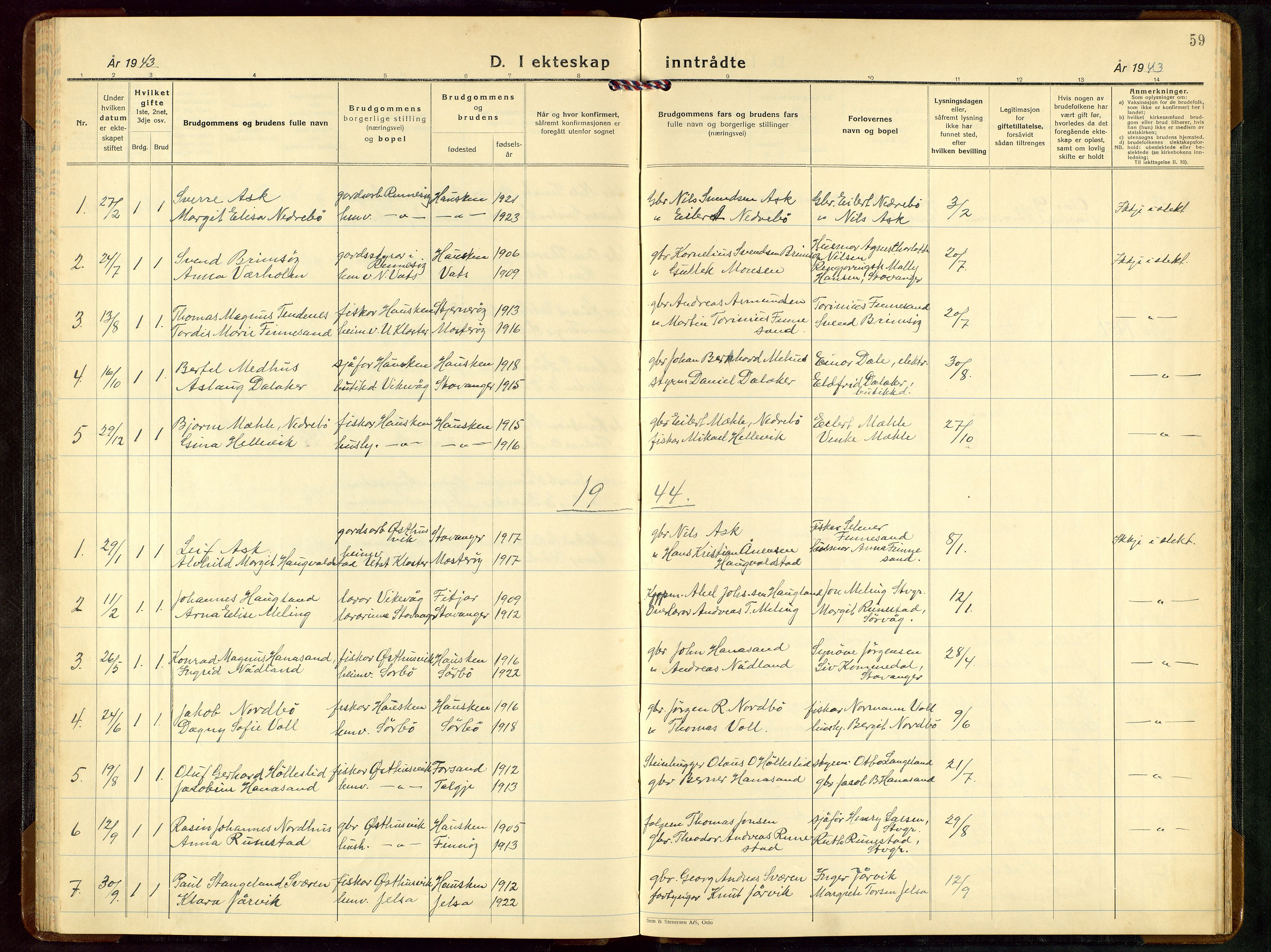 Rennesøy sokneprestkontor, SAST/A -101827/H/Ha/Hab/L0018: Parish register (copy) no. B 17, 1938-1952, p. 59