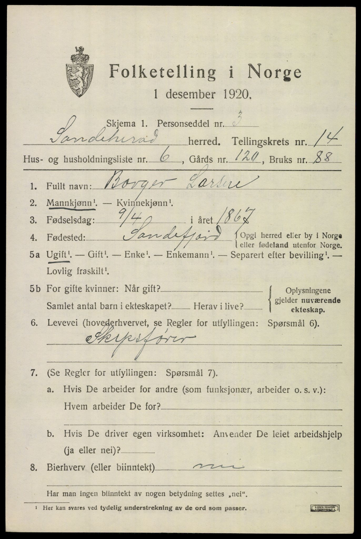 SAKO, 1920 census for Sandeherred, 1920, p. 20248