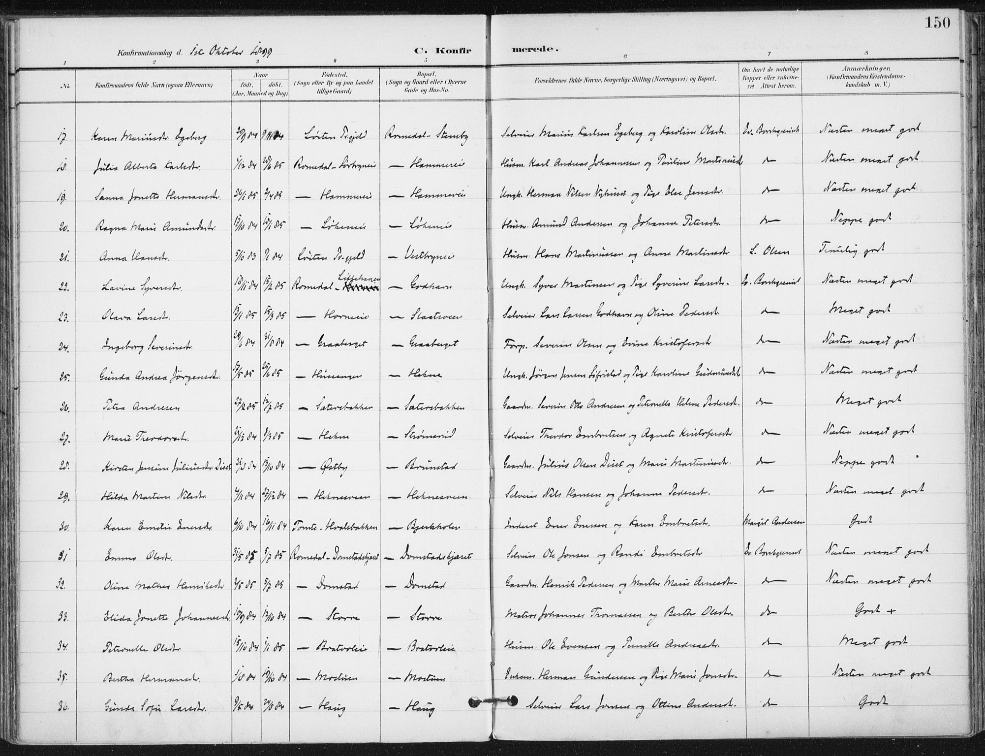 Romedal prestekontor, AV/SAH-PREST-004/K/L0011: Parish register (official) no. 11, 1896-1912, p. 150