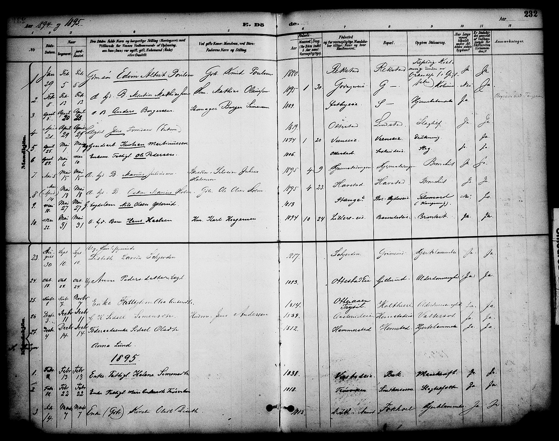 Stange prestekontor, SAH/PREST-002/K/L0020: Parish register (official) no. 20, 1894-1905, p. 232