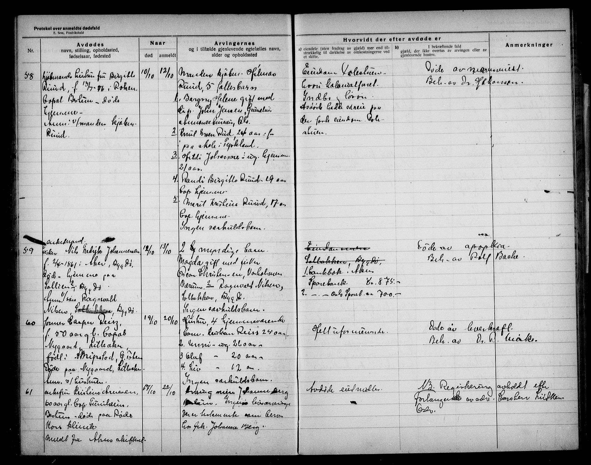 Aker kriminaldommer, skifte- og auksjonsforvalterembete, AV/SAO-A-10452/H/Hb/Hba/Hbae/L0001: Dødsfallsprotokoll for Ullern, 1922-1928