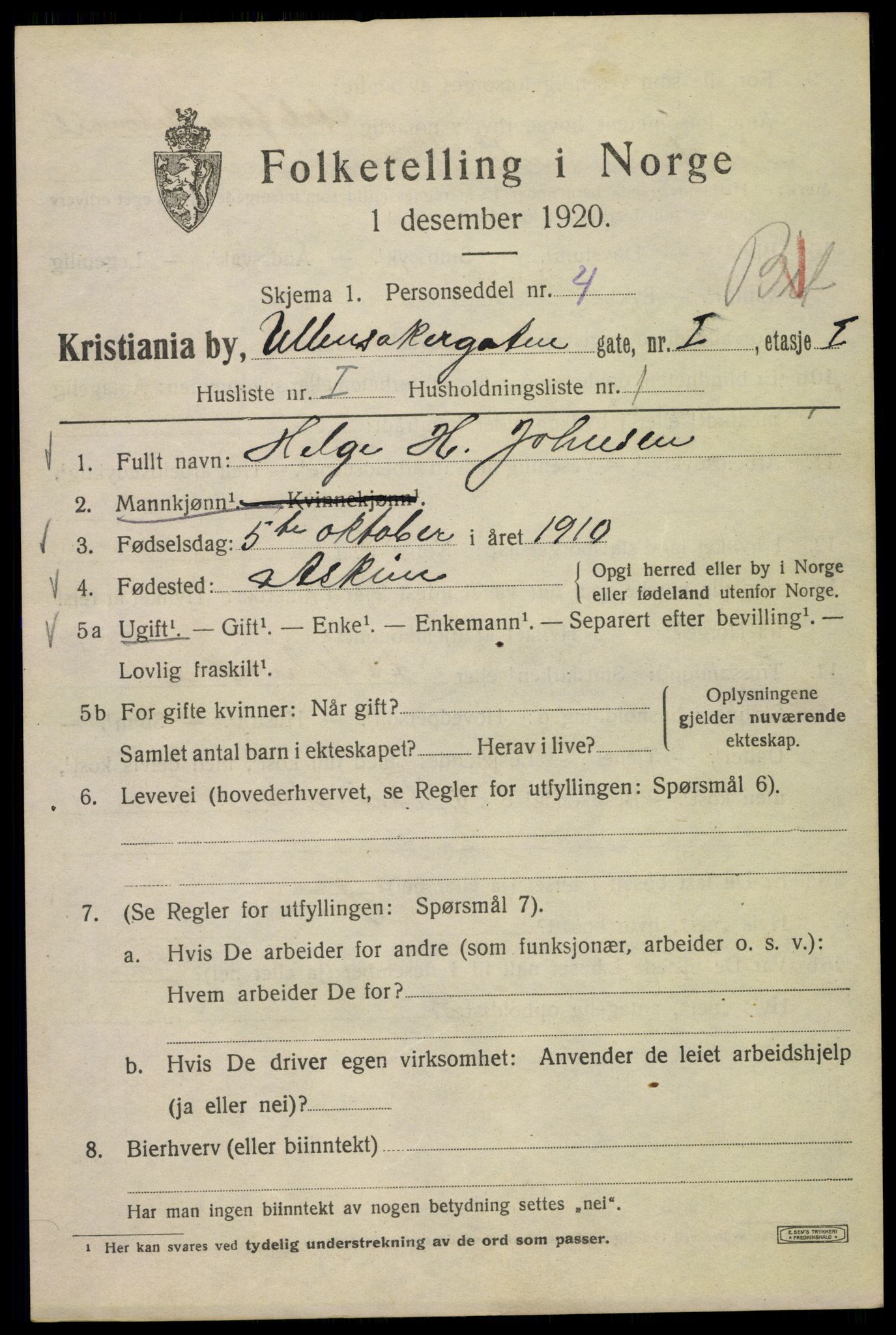 SAO, 1920 census for Kristiania, 1920, p. 612293