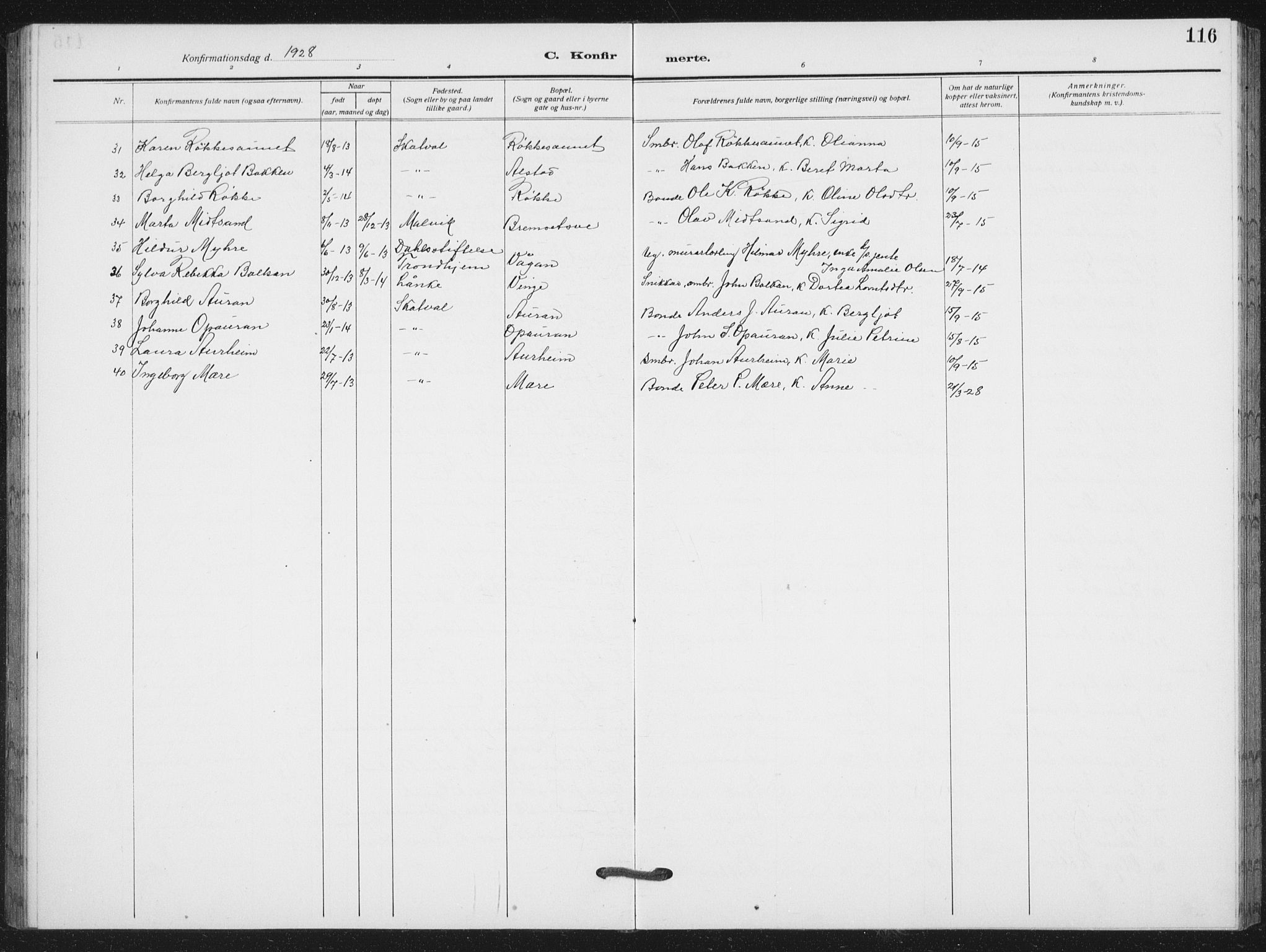 Ministerialprotokoller, klokkerbøker og fødselsregistre - Nord-Trøndelag, AV/SAT-A-1458/712/L0104: Parish register (copy) no. 712C02, 1917-1939, p. 116