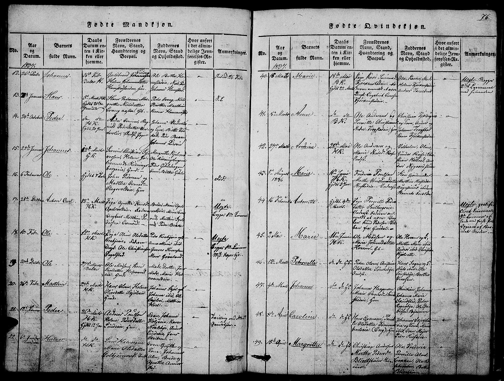 Østre Toten prestekontor, SAH/PREST-104/H/Ha/Hab/L0001: Parish register (copy) no. 1, 1827-1839, p. 76