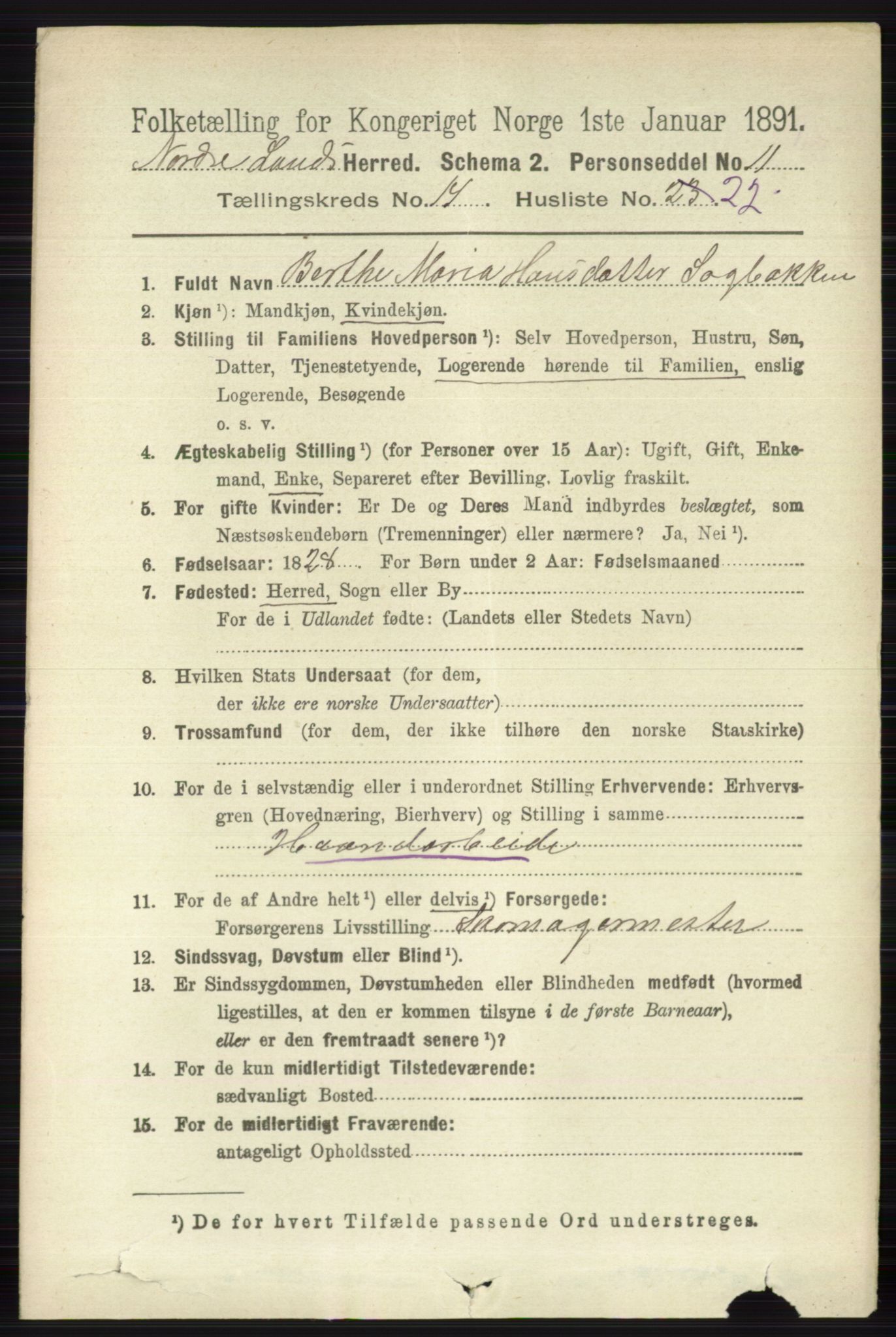 RA, 1891 census for 0538 Nordre Land, 1891, p. 3736