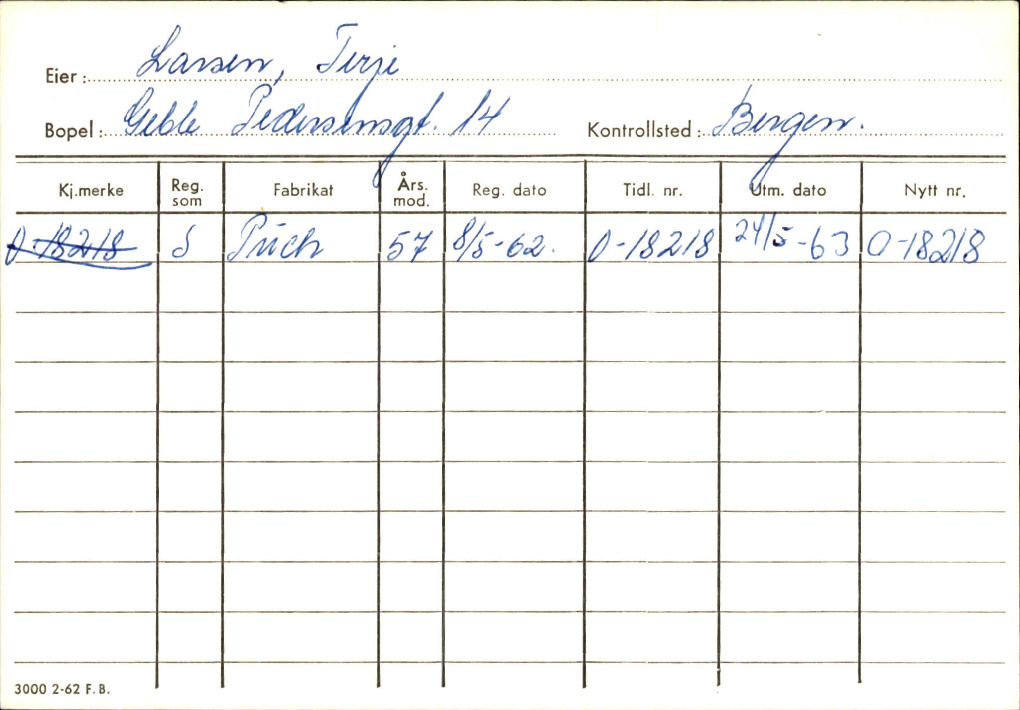 Statens vegvesen, Hordaland vegkontor, AV/SAB-A-5201/2/Hb/L0021: O-eierkort L, 1920-1971, p. 1