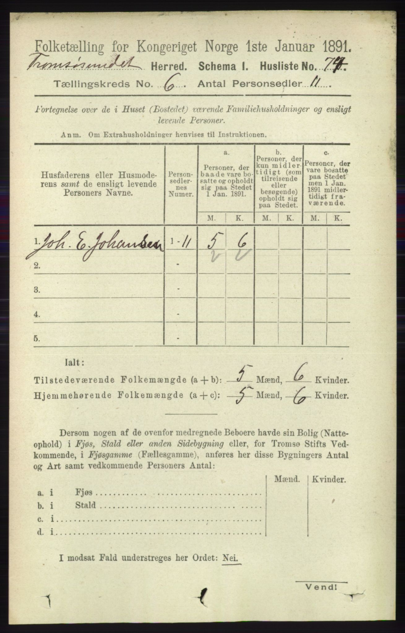 RA, 1891 census for 1934 Tromsøysund, 1891, p. 2989