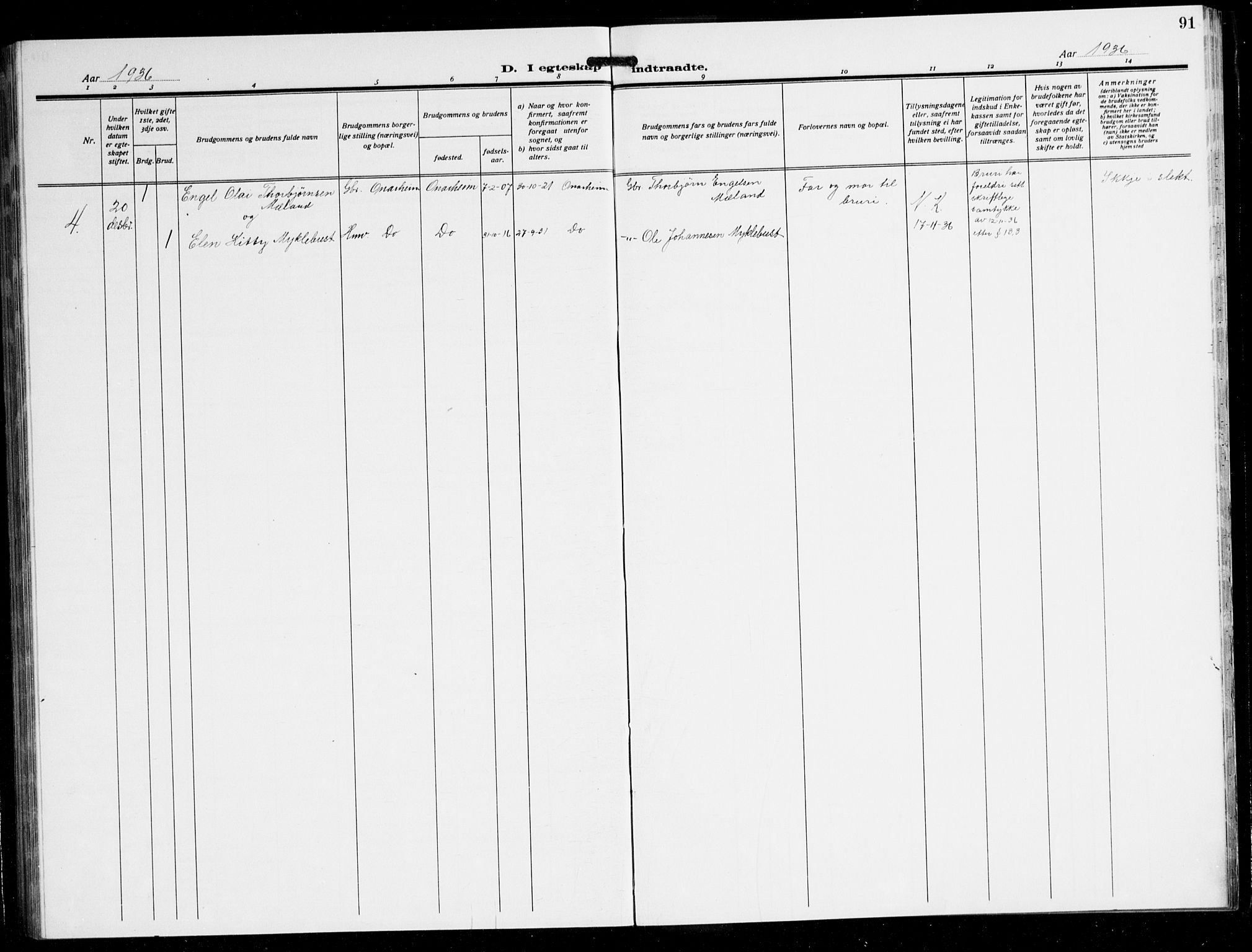 Tysnes sokneprestembete, AV/SAB-A-78601/H/Hab: Parish register (copy) no. C 4, 1925-1945, p. 91