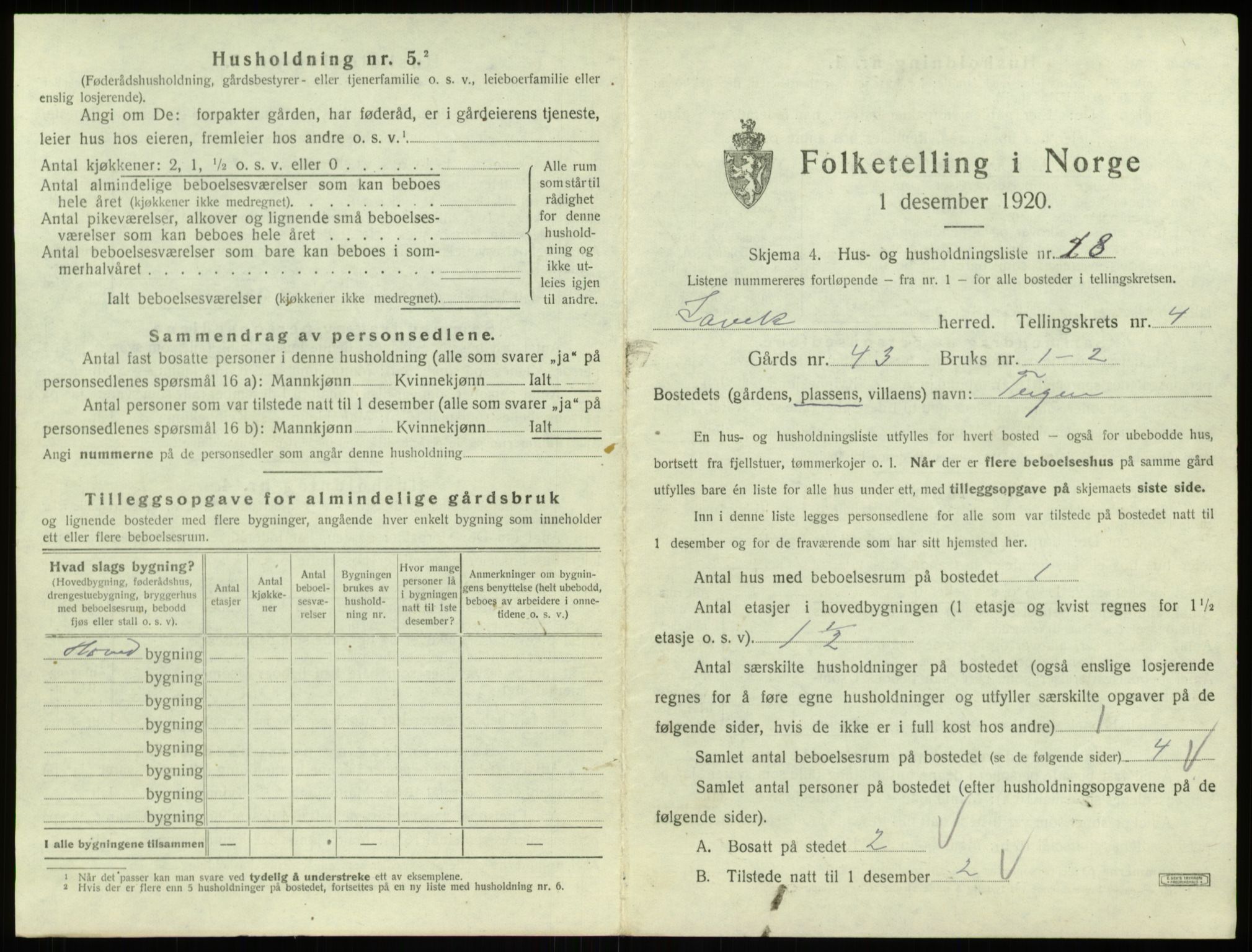 SAB, 1920 census for Lavik, 1920, p. 132
