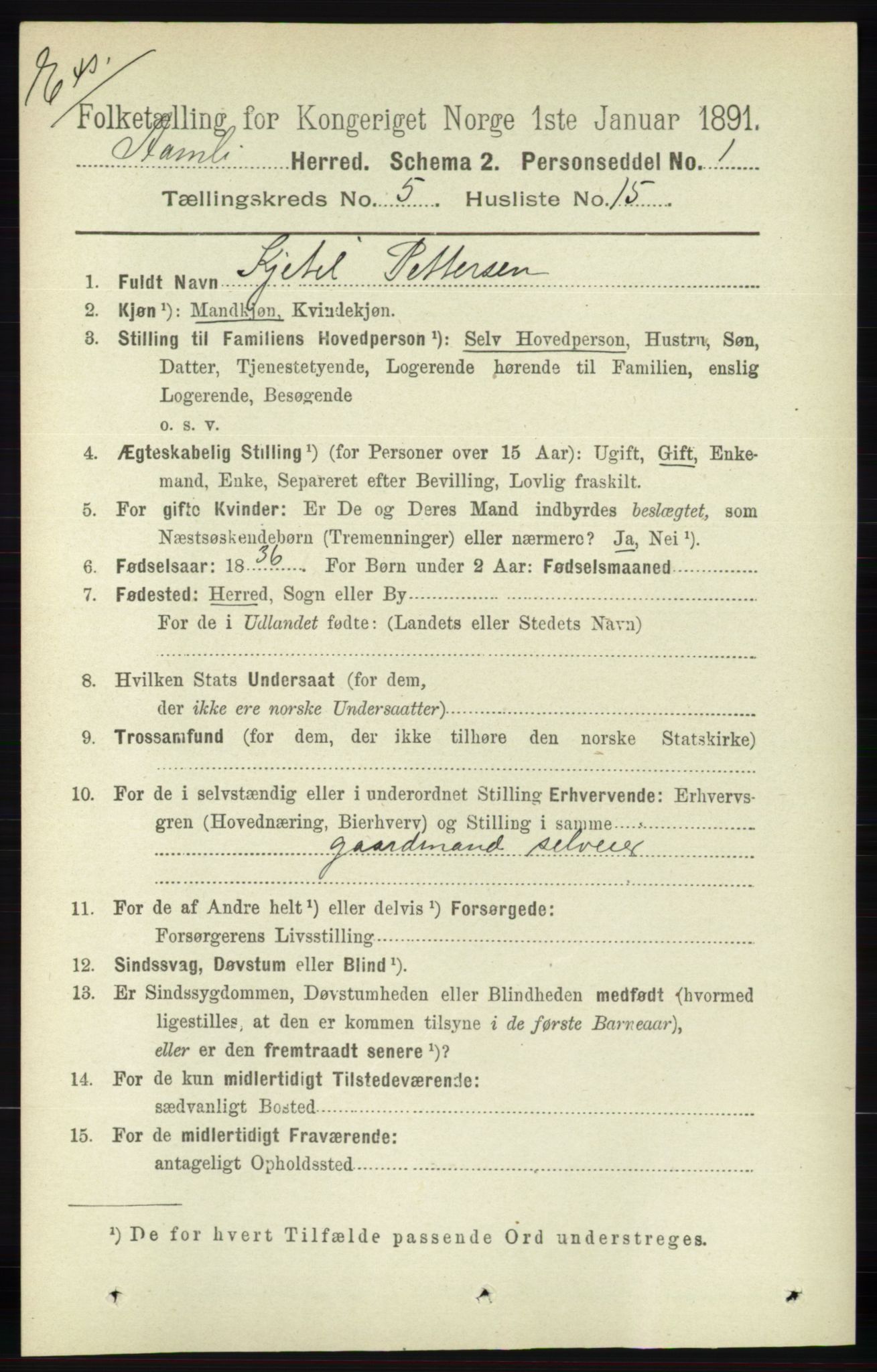 RA, Census 1891 for Nedenes amt: Gjenparter av personsedler for beslektede ektefeller, menn, 1891, p. 356