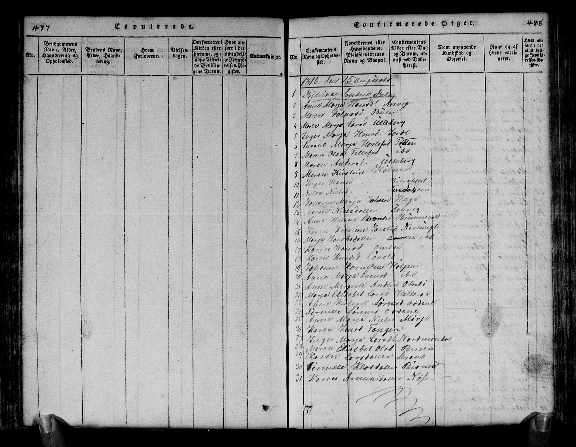 Brunlanes kirkebøker, SAKO/A-342/G/Ga/L0001: Parish register (copy) no. I 1, 1814-1834, p. 477-478