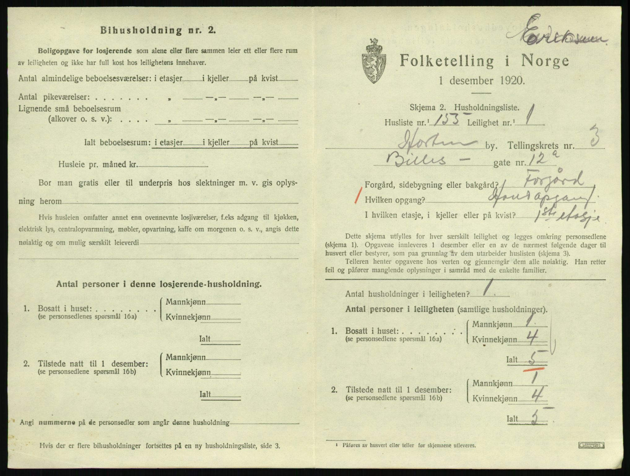 SAKO, 1920 census for Horten, 1920, p. 4639