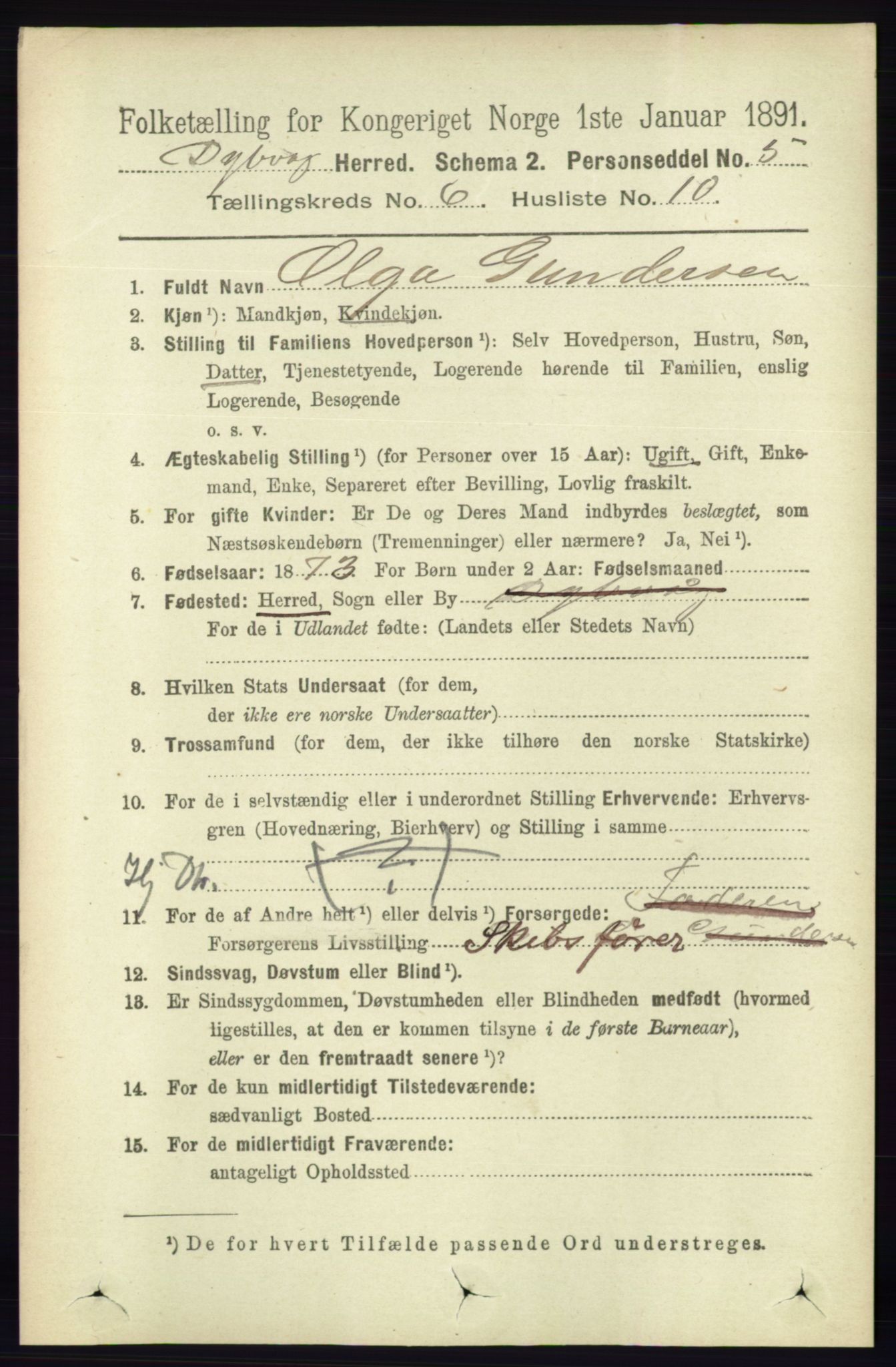 RA, 1891 census for 0915 Dypvåg, 1891, p. 1836