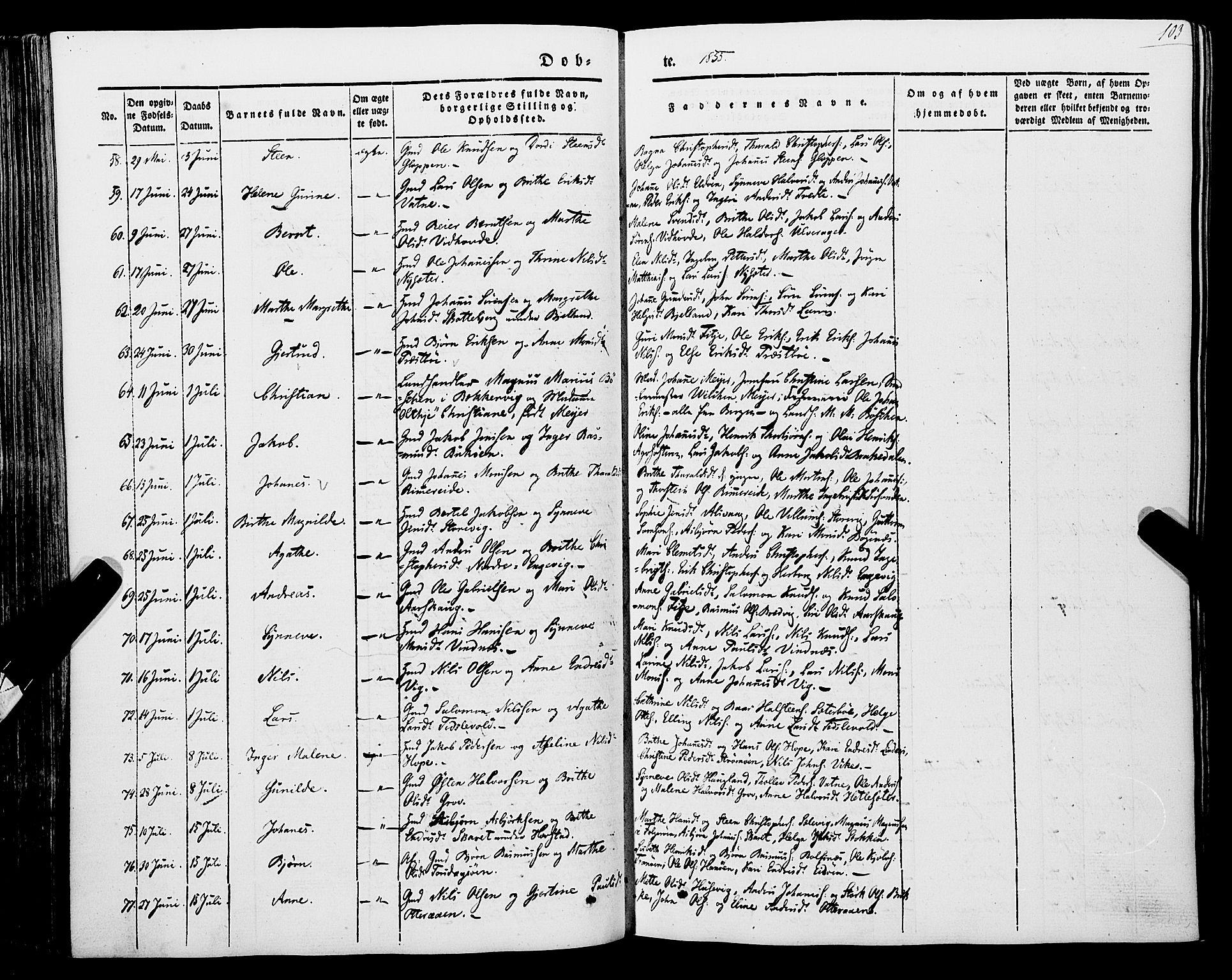 Stord sokneprestembete, SAB/A-78201/H/Haa: Parish register (official) no. A 7, 1841-1861, p. 103