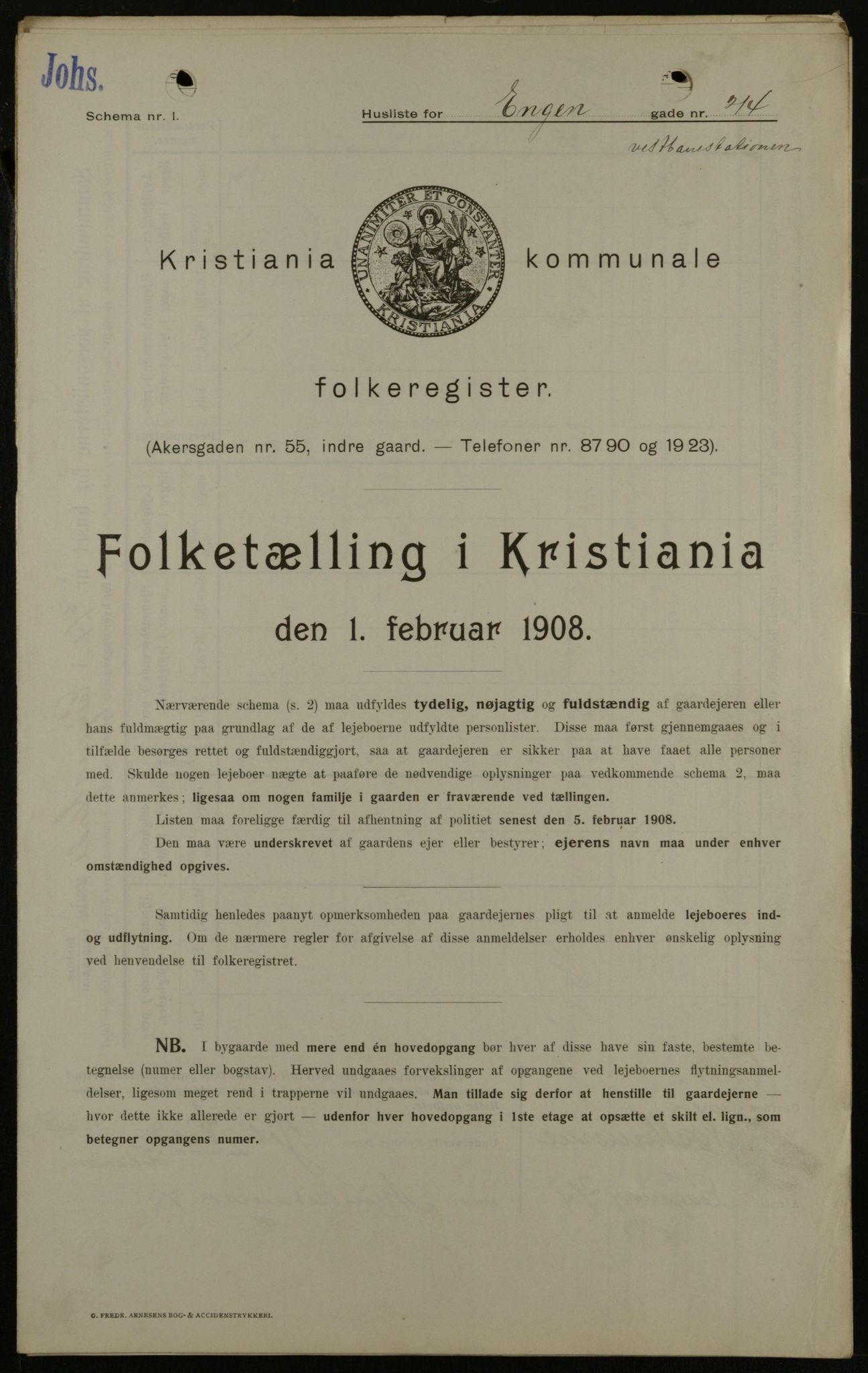 OBA, Municipal Census 1908 for Kristiania, 1908, p. 19784