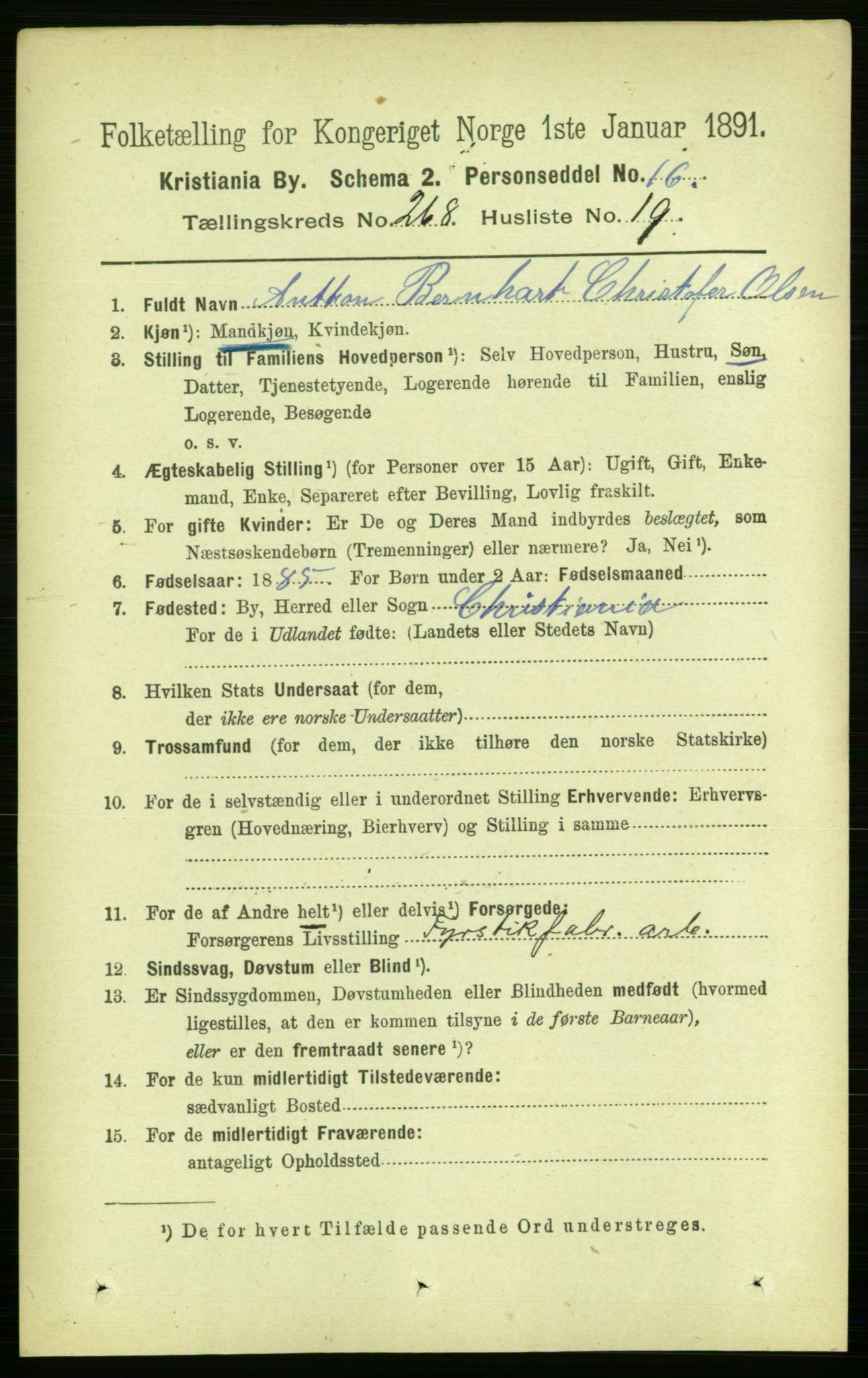 RA, 1891 census for 0301 Kristiania, 1891, p. 162613