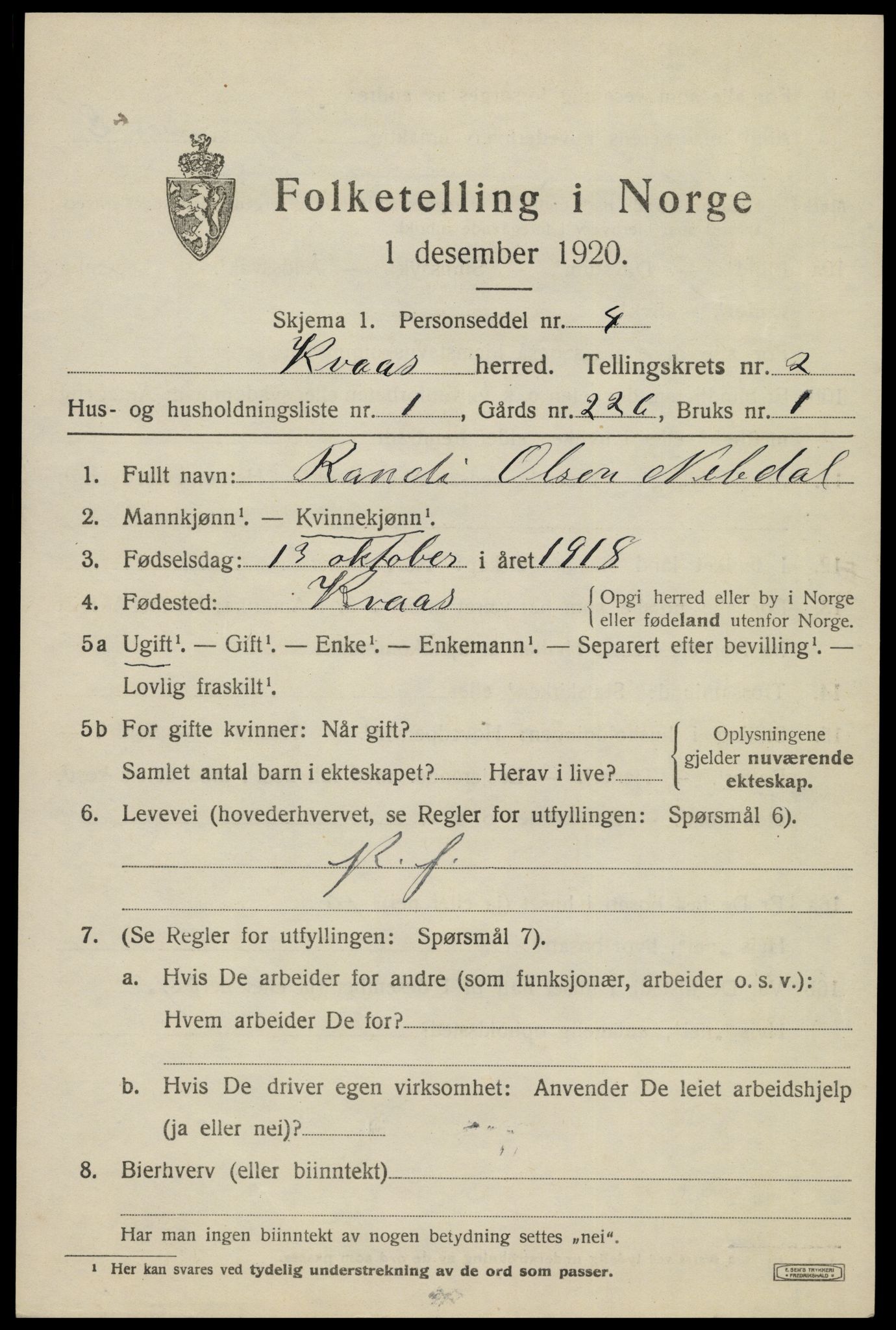 SAK, 1920 census for Kvås, 1920, p. 676