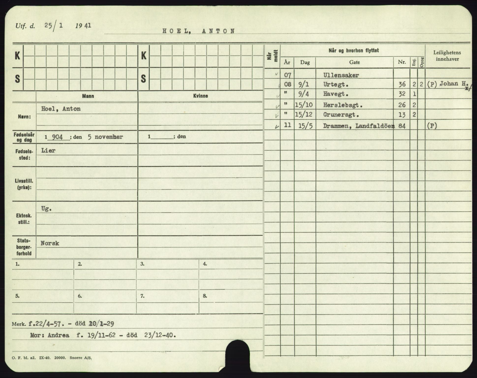 Oslo folkeregister, Registerkort, AV/SAO-A-11715/F/Fa/Fac/L0004: Menn, 1906-1914, p. 823a