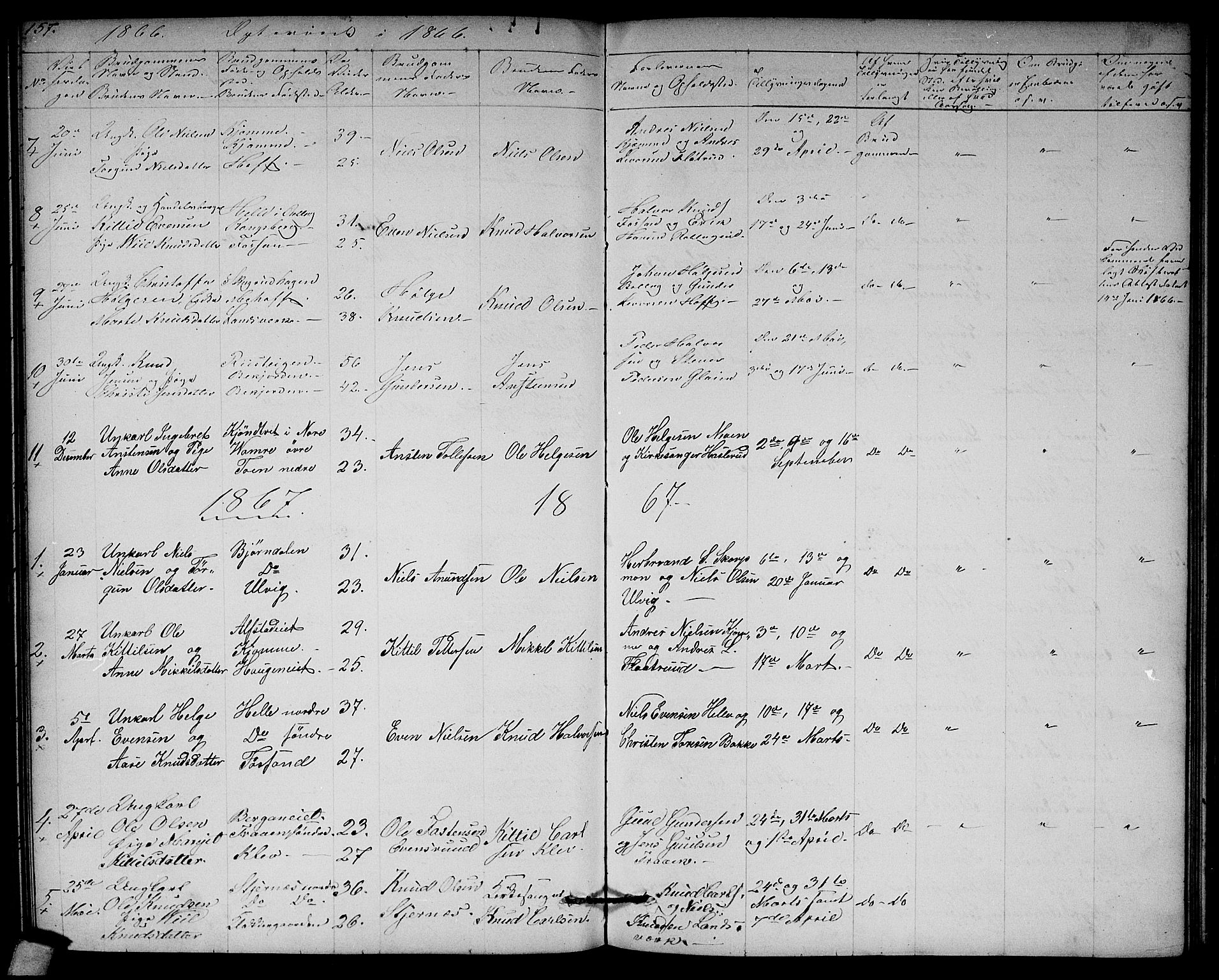 Rollag kirkebøker, SAKO/A-240/G/Ga/L0003: Parish register (copy) no. I 3, 1856-1887, p. 157