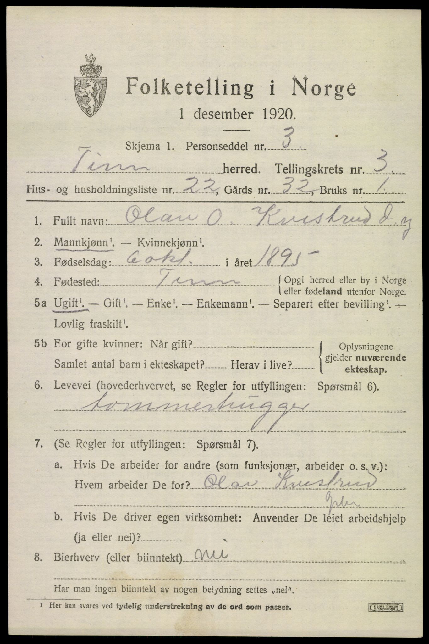 SAKO, 1920 census for Tinn, 1920, p. 3514