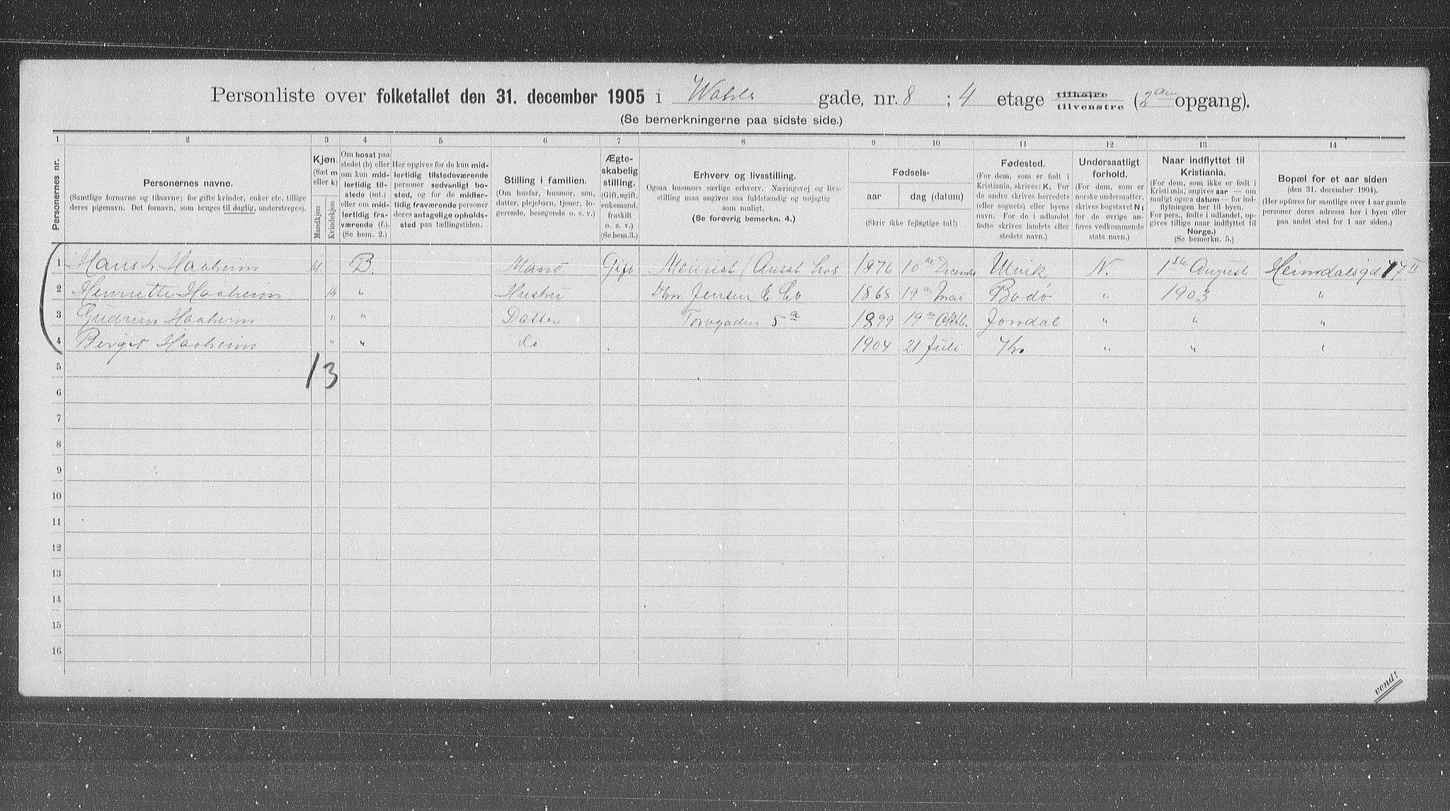 OBA, Municipal Census 1905 for Kristiania, 1905, p. 66337