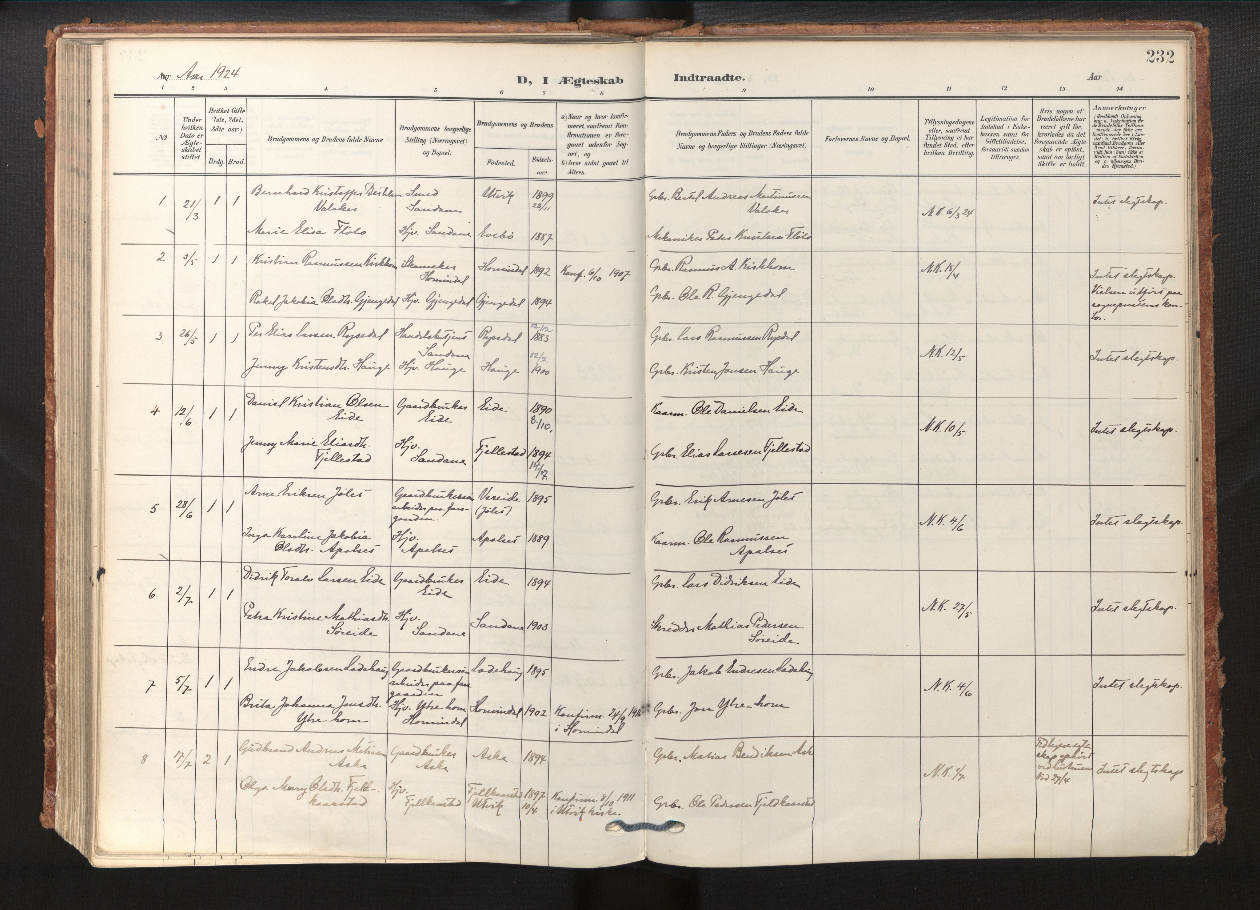 Gloppen sokneprestembete, AV/SAB-A-80101/H/Haa/Haab/L0002: Parish register (official) no. B 2, 1906-1932, p. 231b-232a