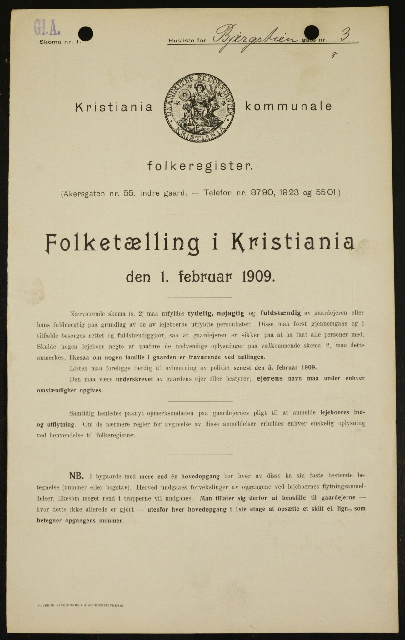 OBA, Municipal Census 1909 for Kristiania, 1909, p. 3988