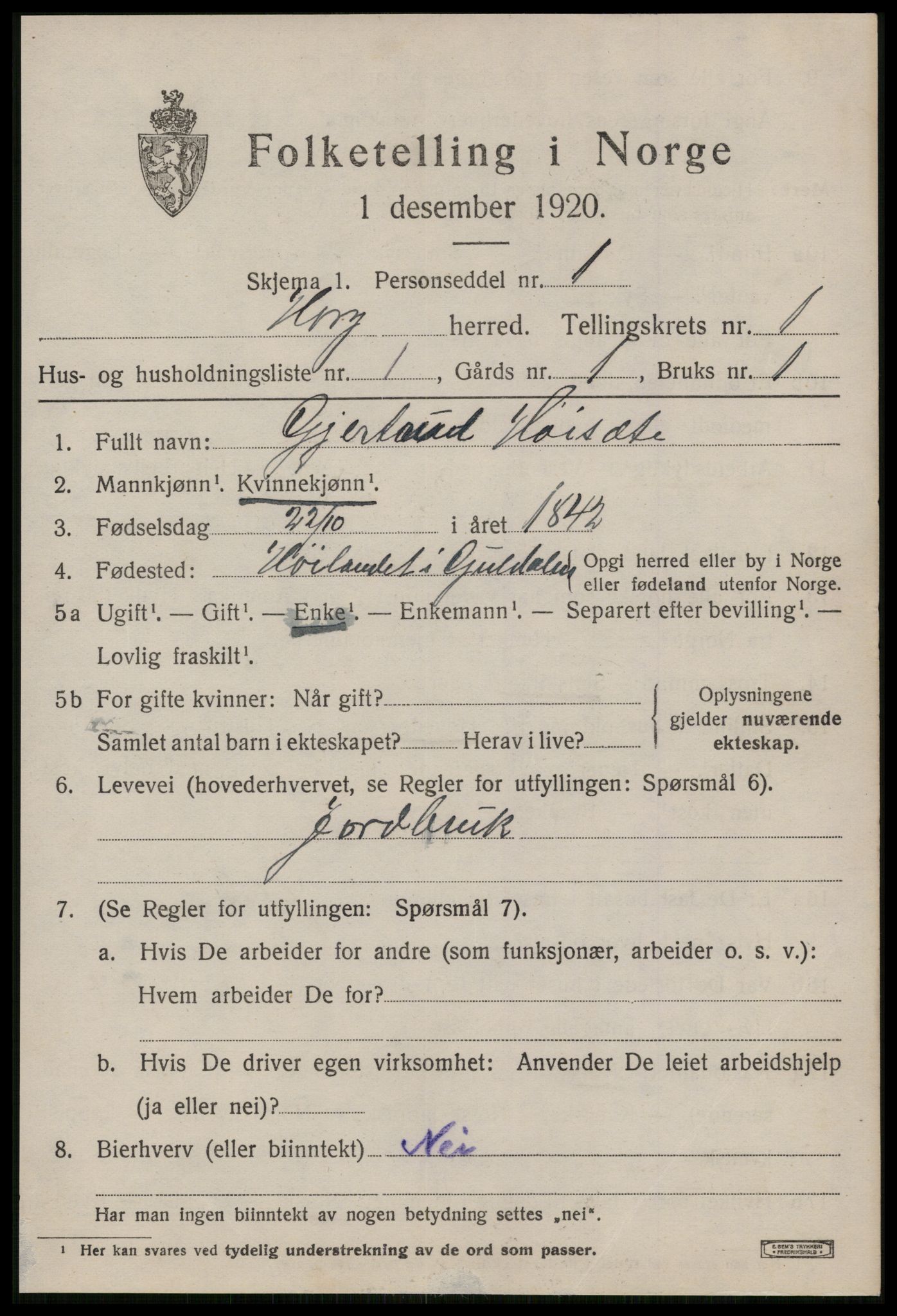 SAT, 1920 census for Horg, 1920, p. 860