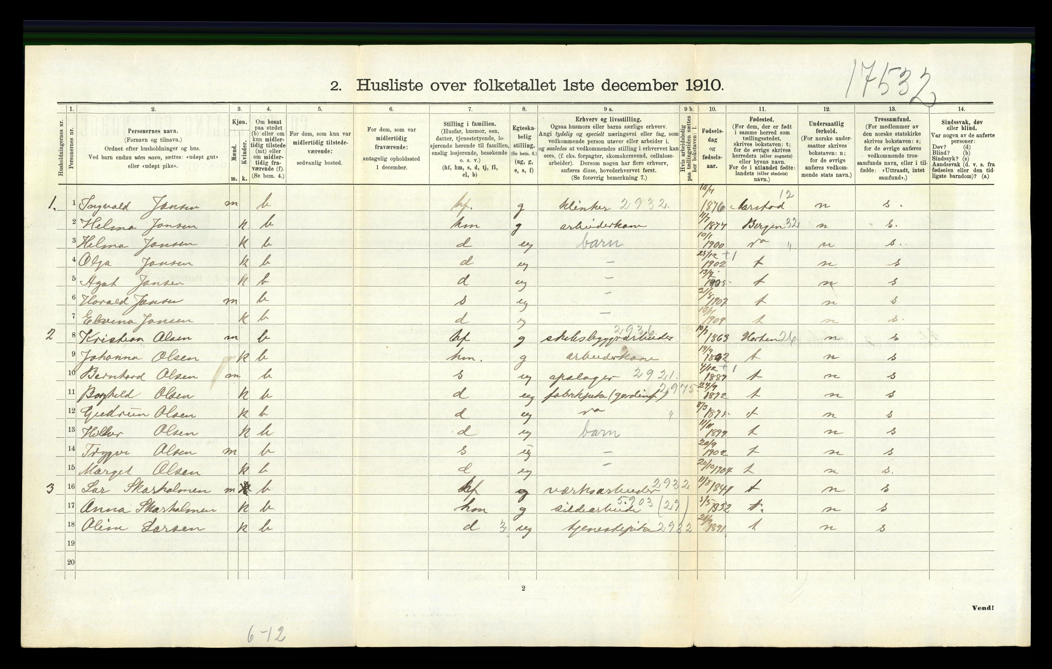 RA, 1910 census for Askøy, 1910, p. 2083