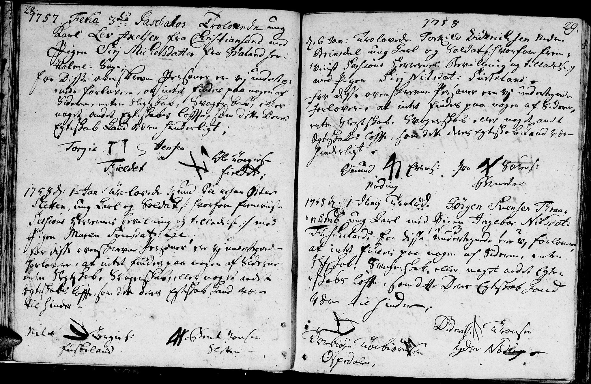 Holum sokneprestkontor, SAK/1111-0022/F/Fa/Faa/L0001: Parish register (official) no. A 1, 1750-1802, p. 28-29