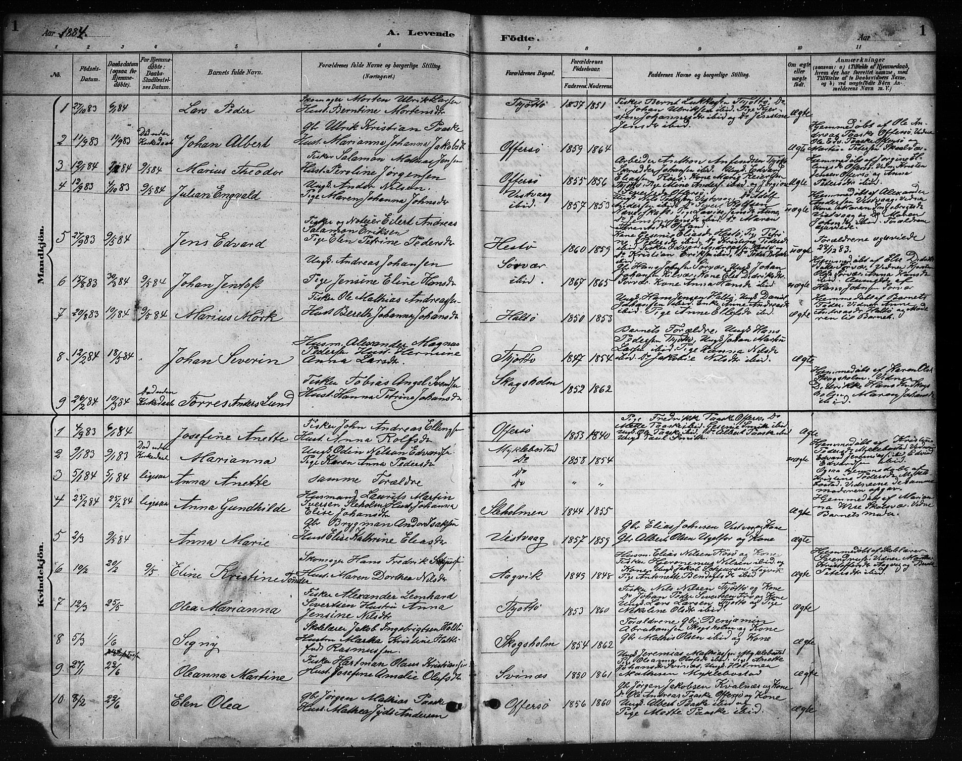 Ministerialprotokoller, klokkerbøker og fødselsregistre - Nordland, SAT/A-1459/817/L0268: Parish register (copy) no. 817C03, 1884-1920, p. 1
