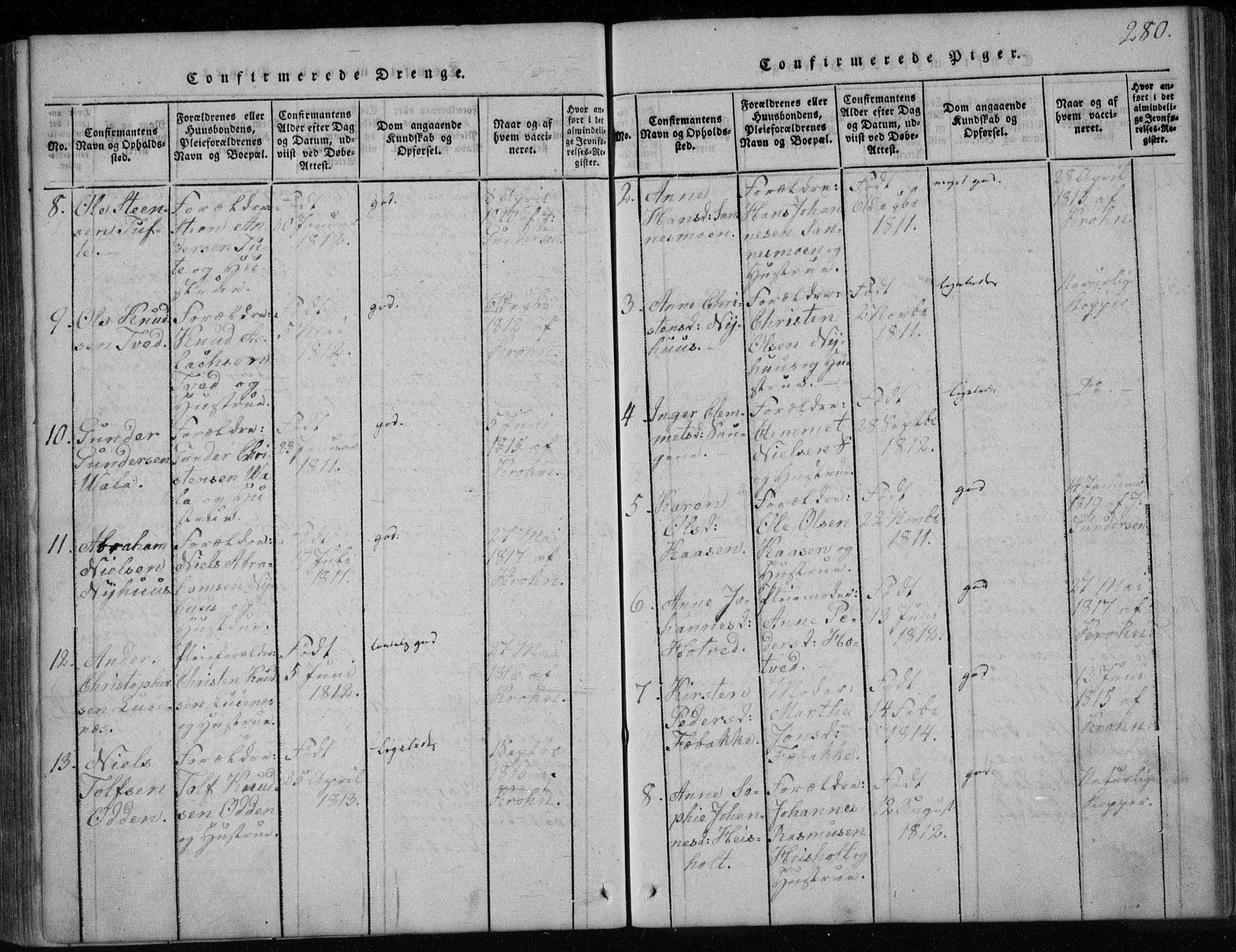 Holla kirkebøker, AV/SAKO-A-272/F/Fa/L0003: Parish register (official) no. 3, 1815-1830, p. 280