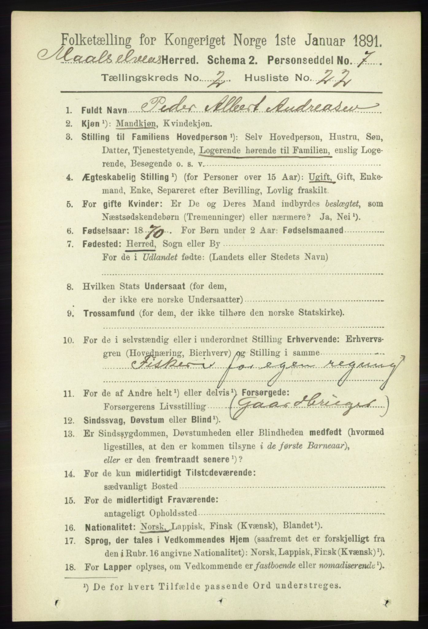 RA, 1891 census for 1924 Målselv, 1891, p. 429