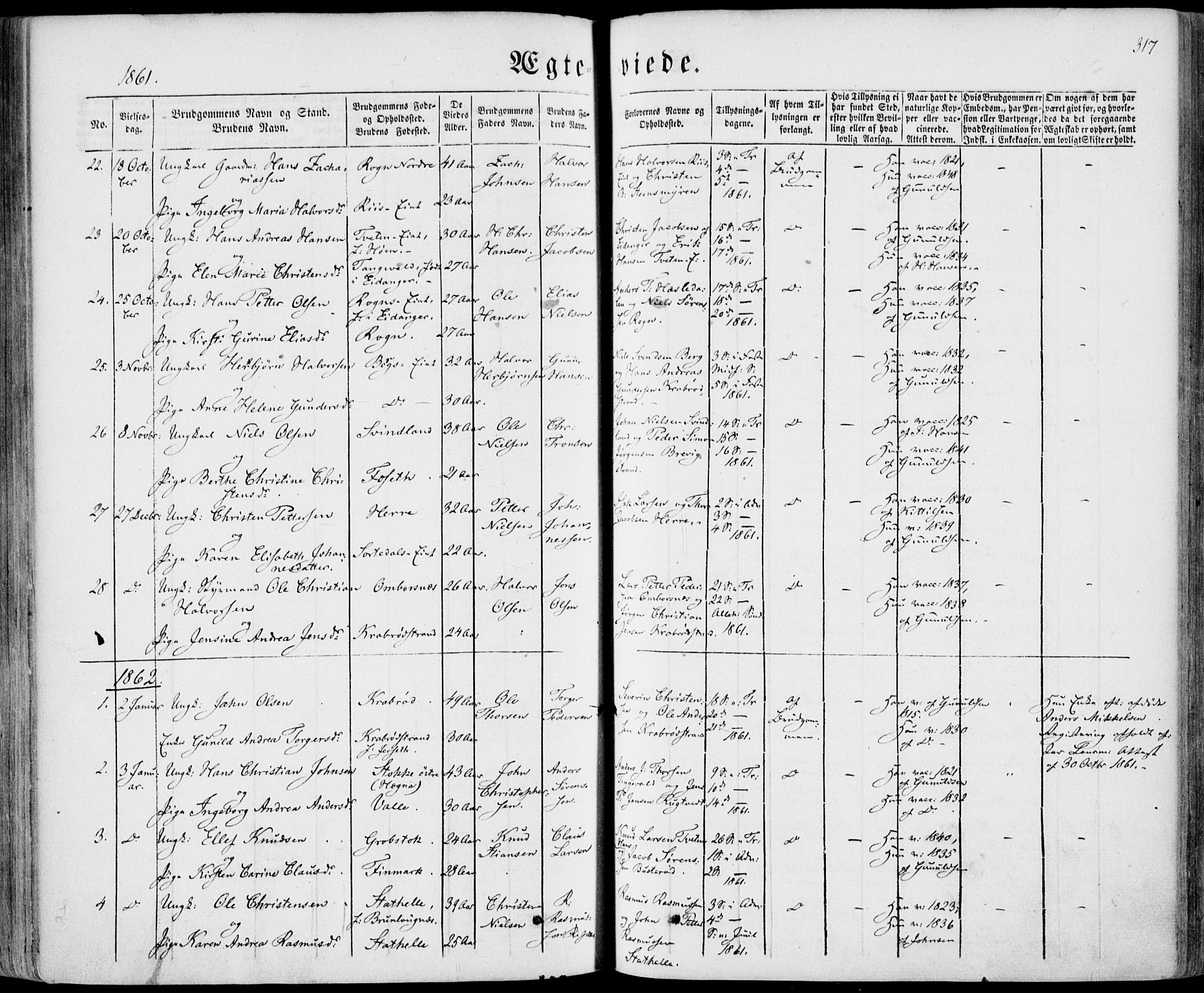 Bamble kirkebøker, SAKO/A-253/F/Fa/L0005: Parish register (official) no. I 5, 1854-1869, p. 317