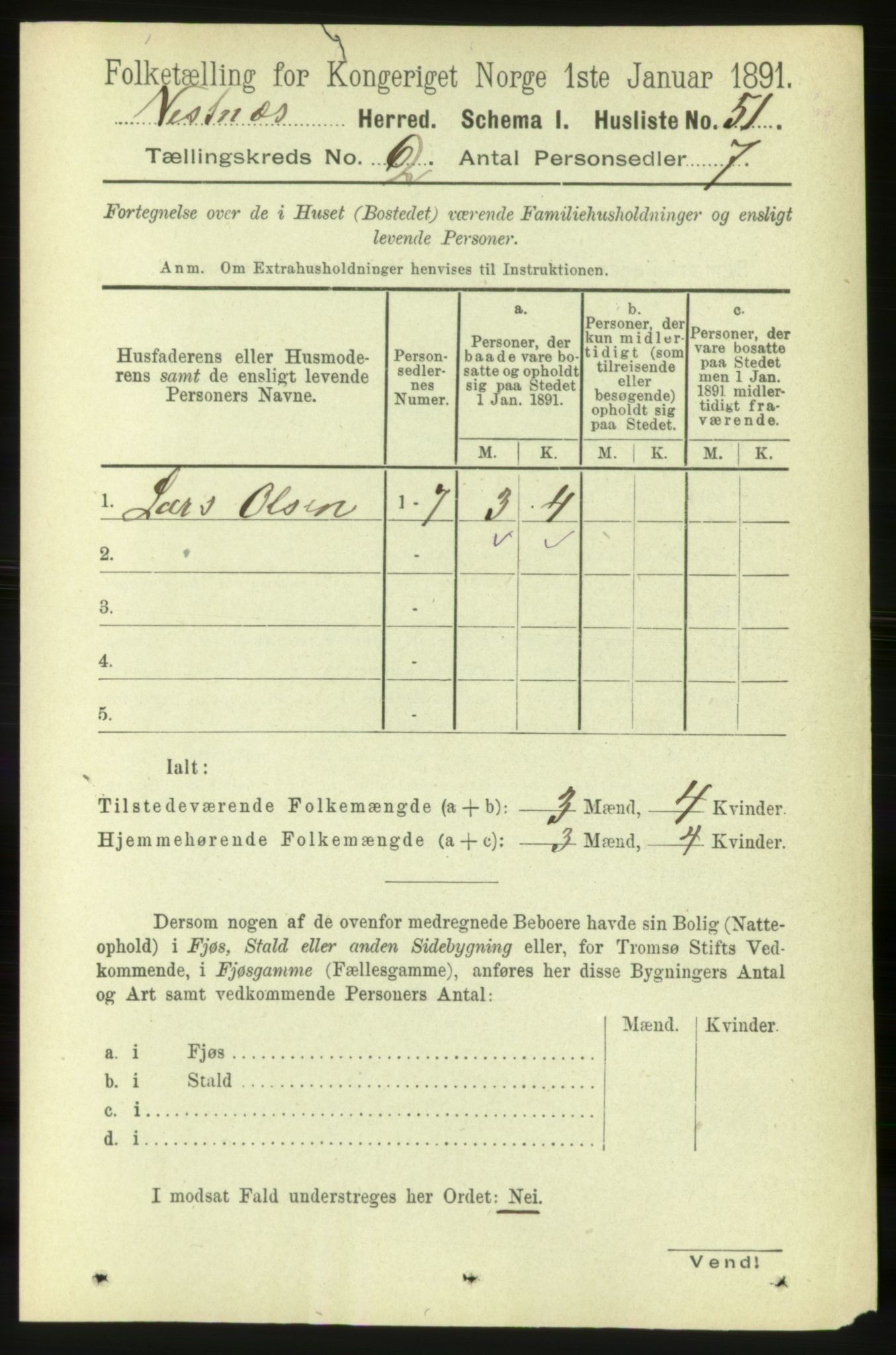 RA, 1891 census for 1535 Vestnes, 1891, p. 364