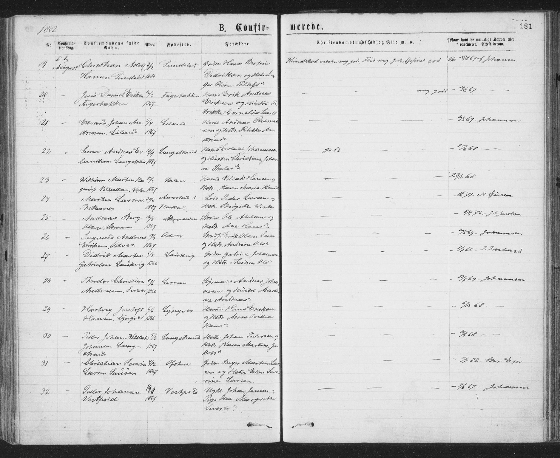 Ministerialprotokoller, klokkerbøker og fødselsregistre - Nordland, SAT/A-1459/874/L1058: Parish register (official) no. 874A02, 1878-1883, p. 181