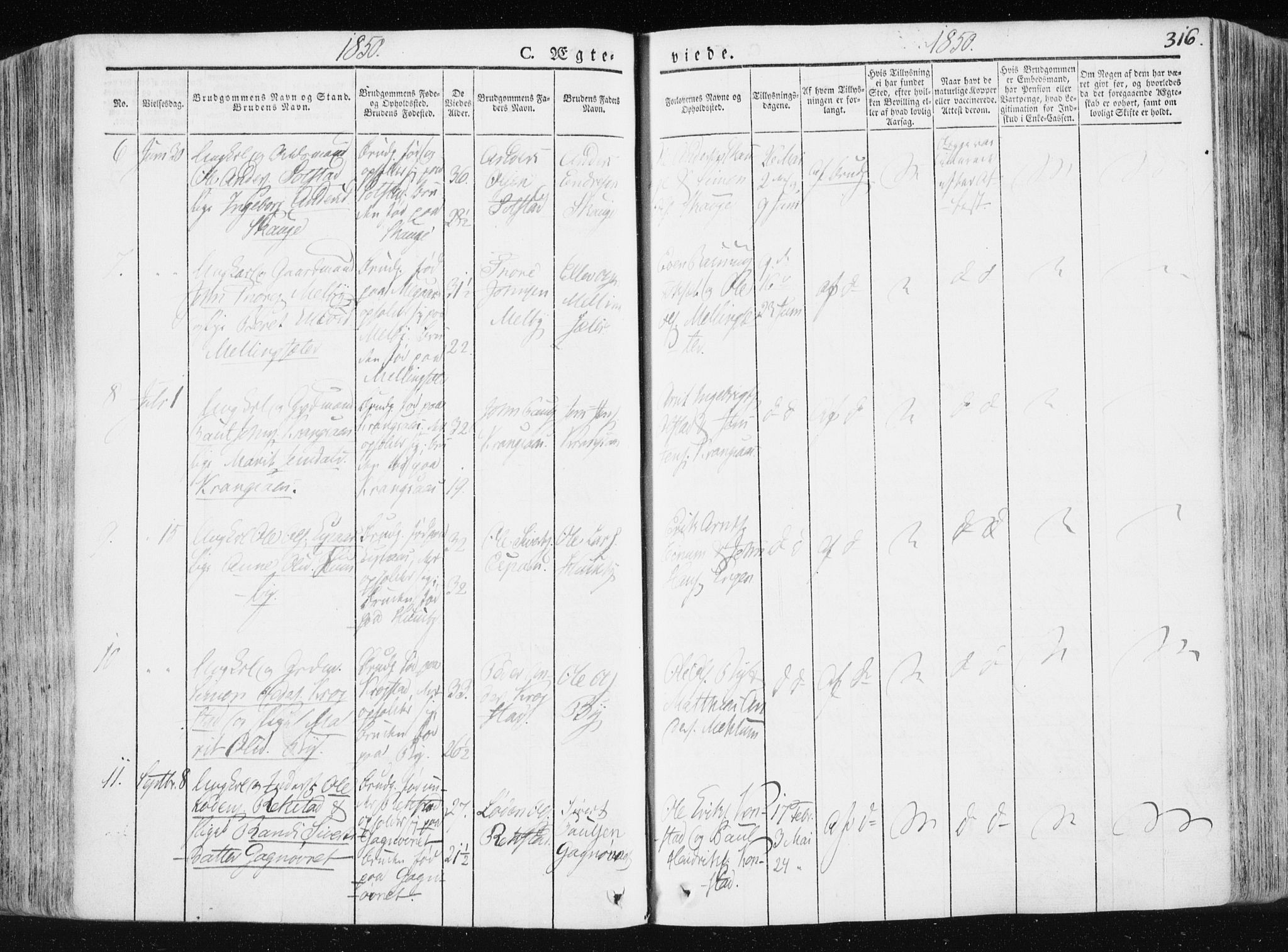 Ministerialprotokoller, klokkerbøker og fødselsregistre - Sør-Trøndelag, SAT/A-1456/665/L0771: Parish register (official) no. 665A06, 1830-1856, p. 316