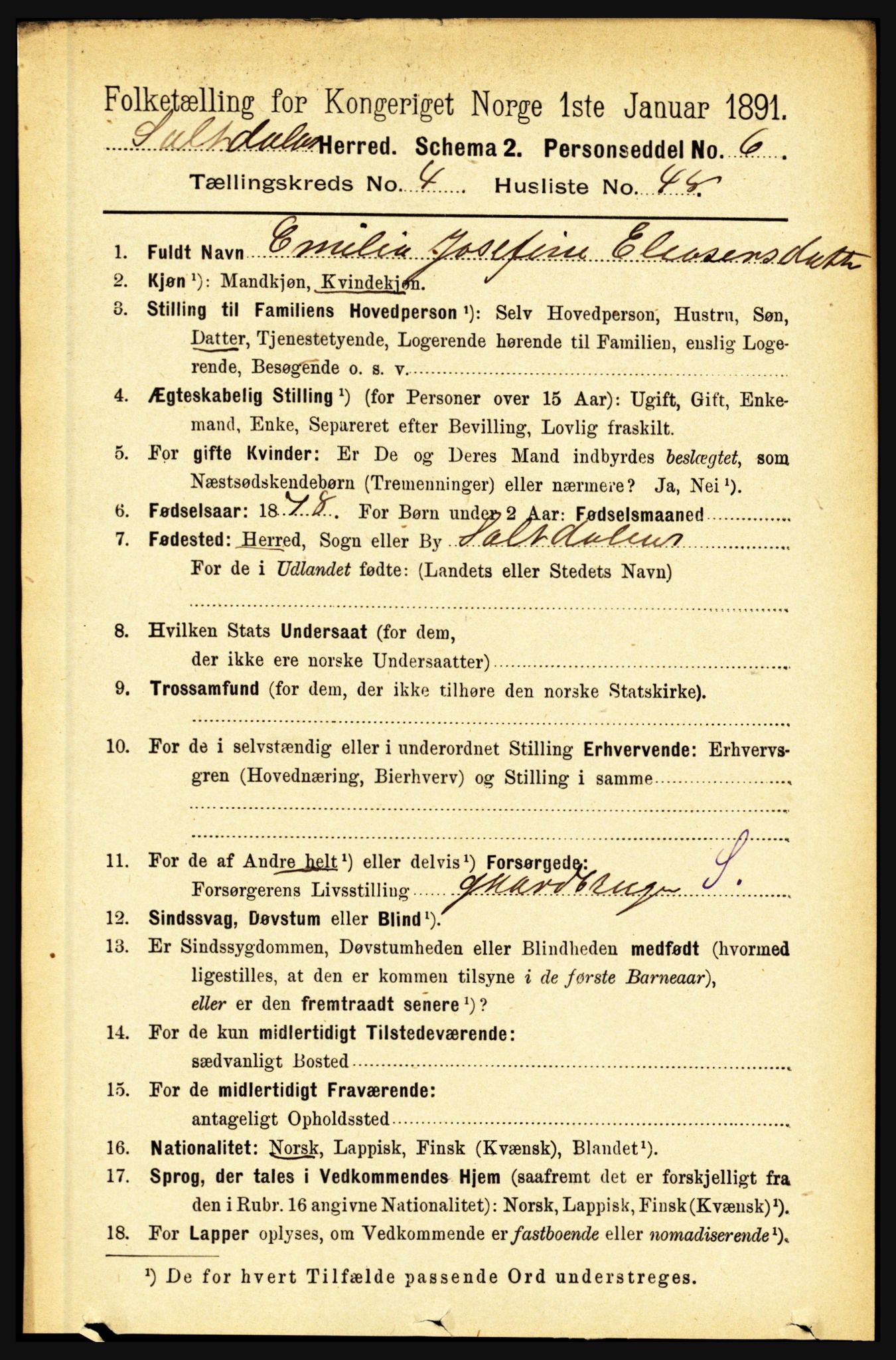 RA, 1891 census for 1840 Saltdal, 1891, p. 2633