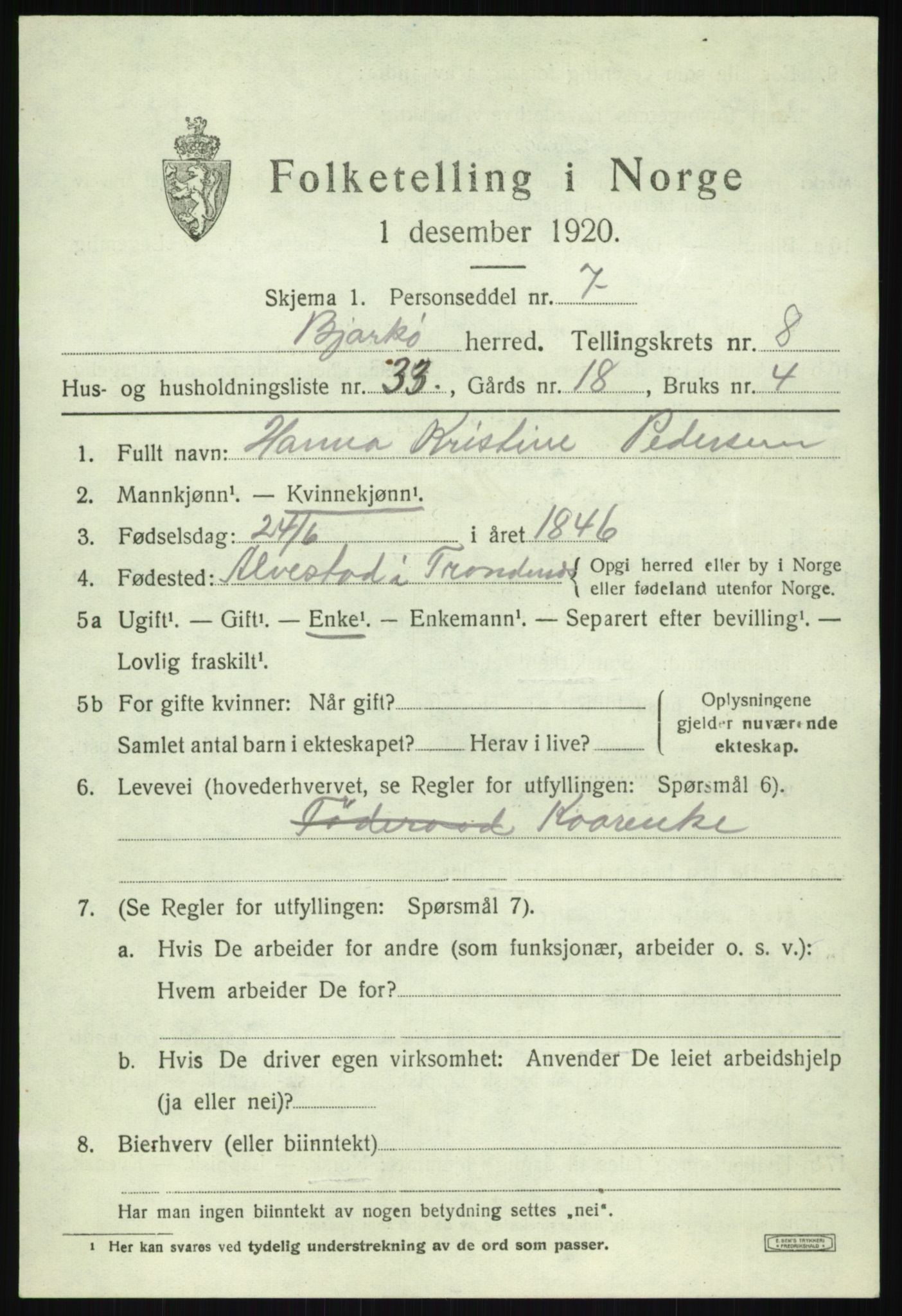 SATØ, 1920 census for Bjarkøy, 1920, p. 3817