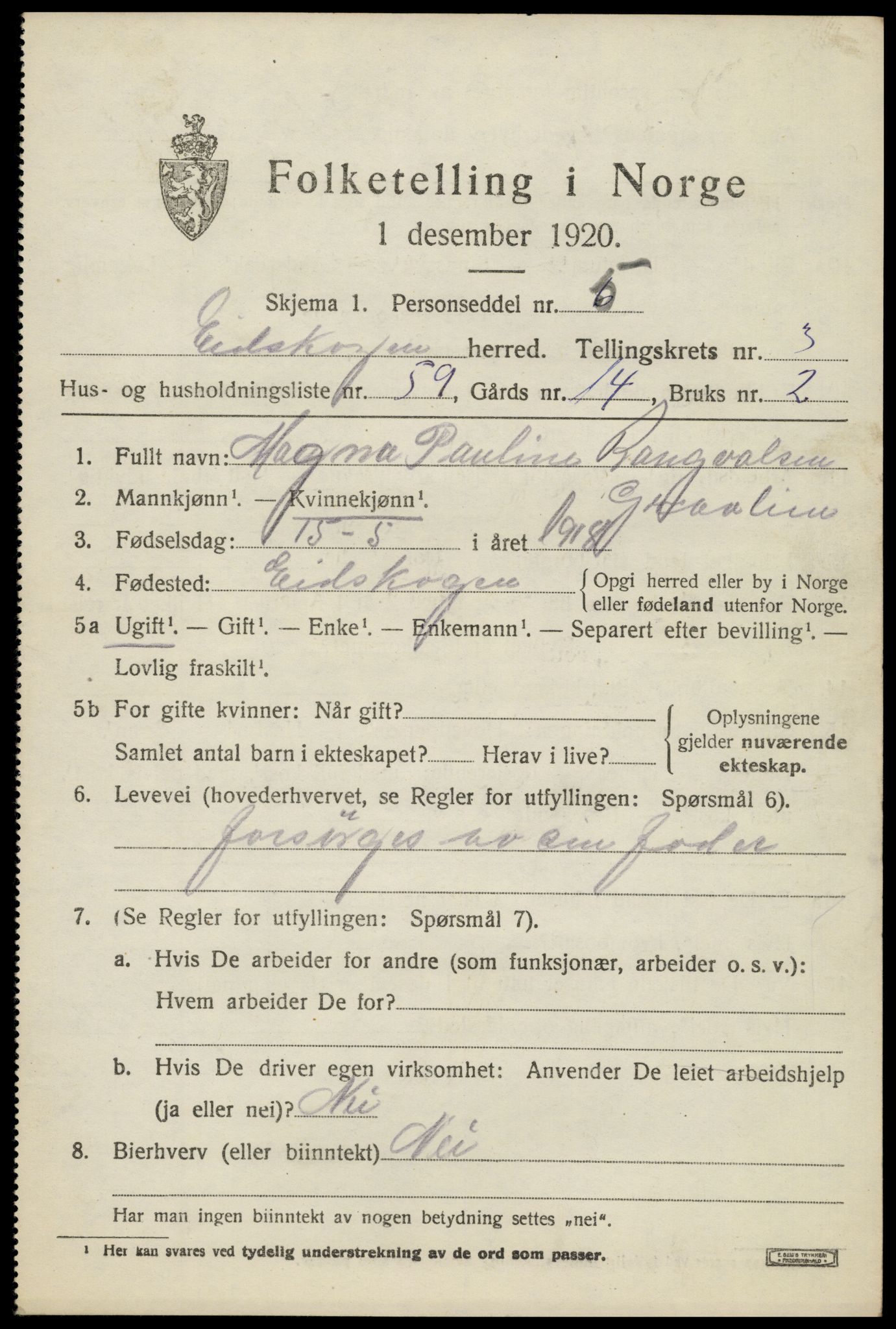 SAH, 1920 census for Eidskog, 1920, p. 4793