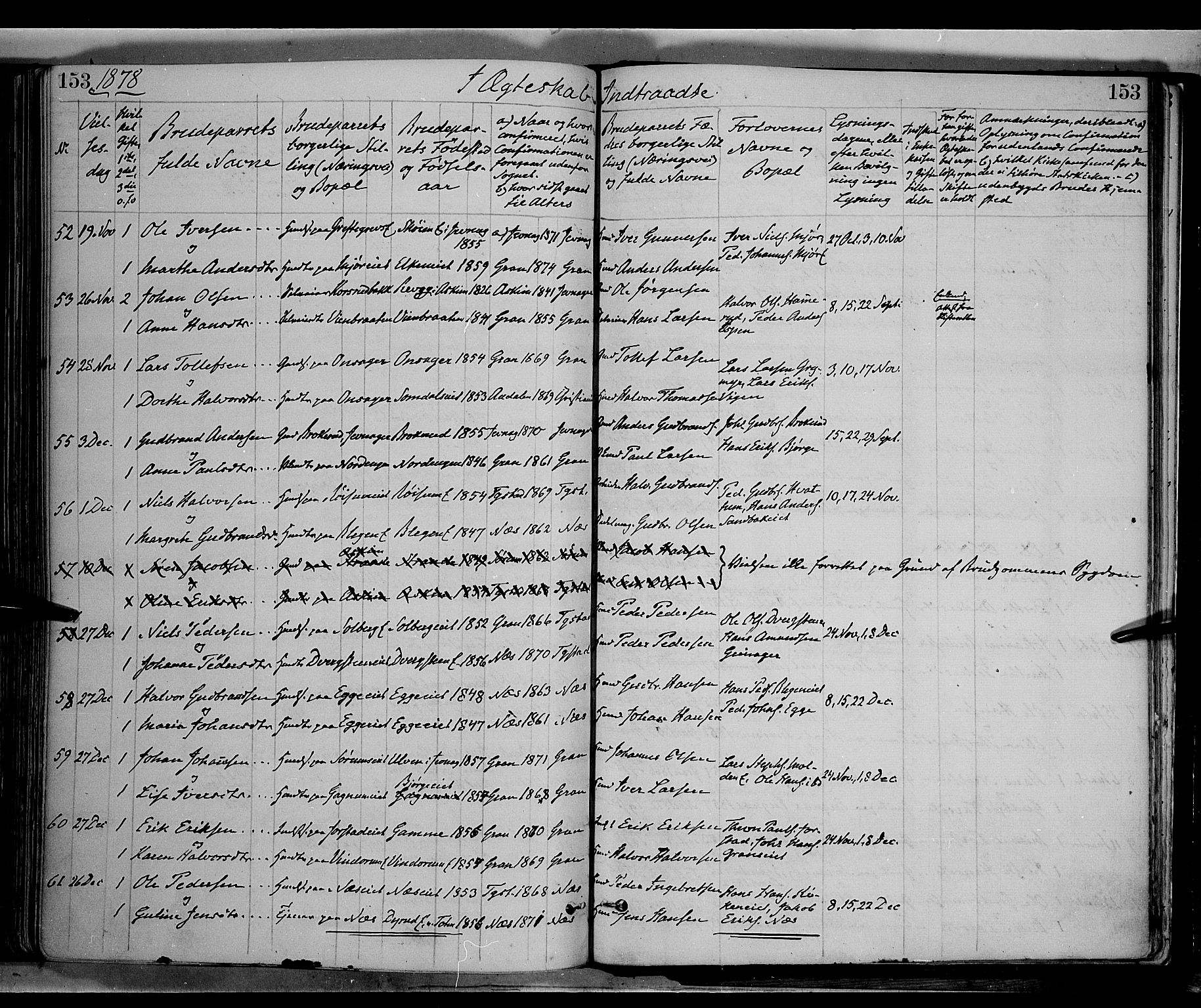 Gran prestekontor, SAH/PREST-112/H/Ha/Haa/L0013: Parish register (official) no. 13, 1875-1879, p. 153