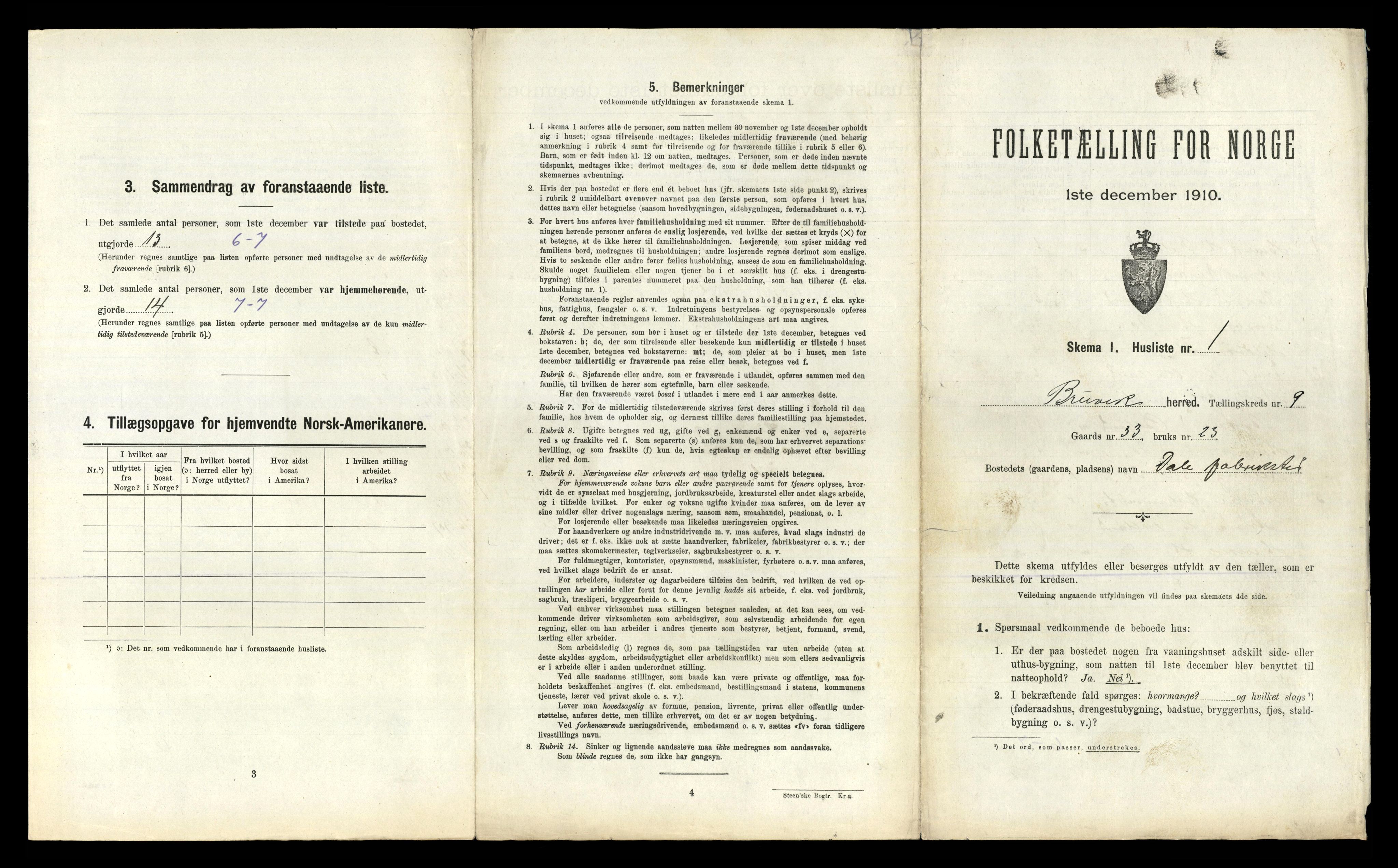 RA, 1910 census for Bruvik, 1910, p. 588