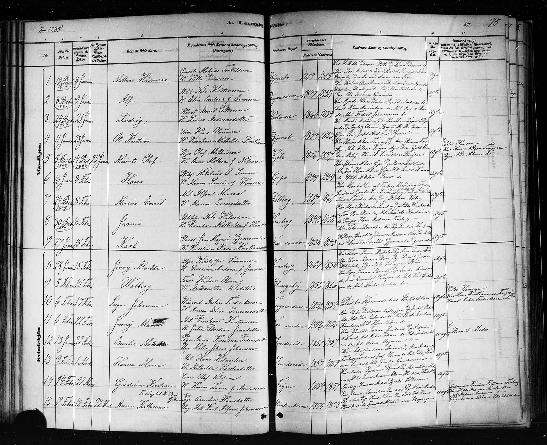 Nøtterøy kirkebøker, AV/SAKO-A-354/F/Fa/L0008: Parish register (official) no. I 8, 1878-1893, p. 75