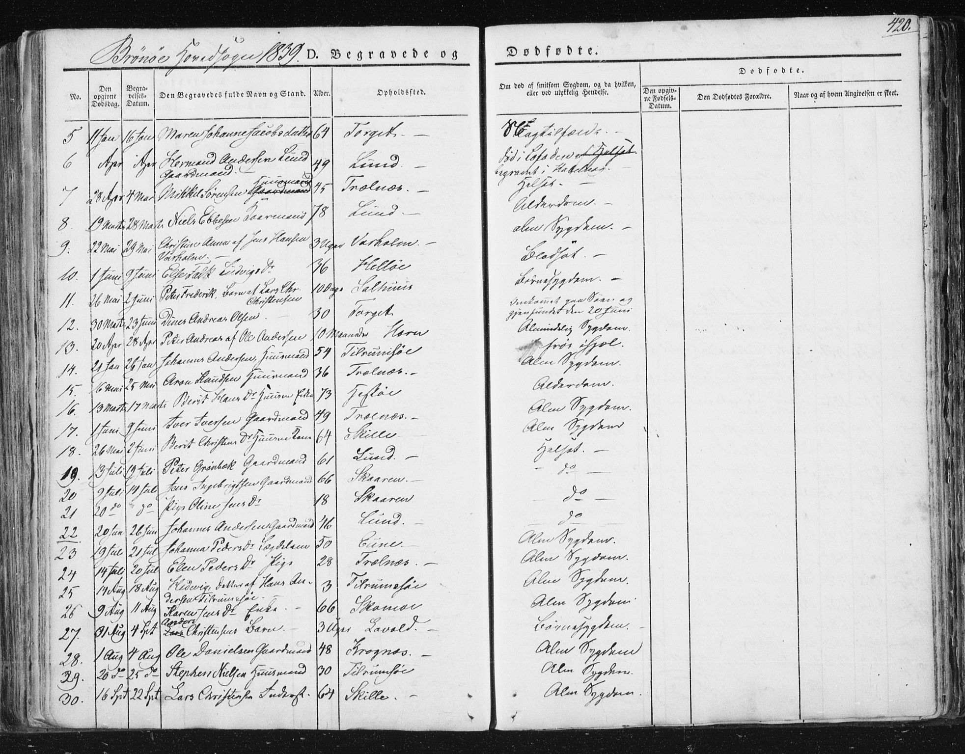 Ministerialprotokoller, klokkerbøker og fødselsregistre - Nordland, SAT/A-1459/813/L0198: Parish register (official) no. 813A08, 1834-1874, p. 420