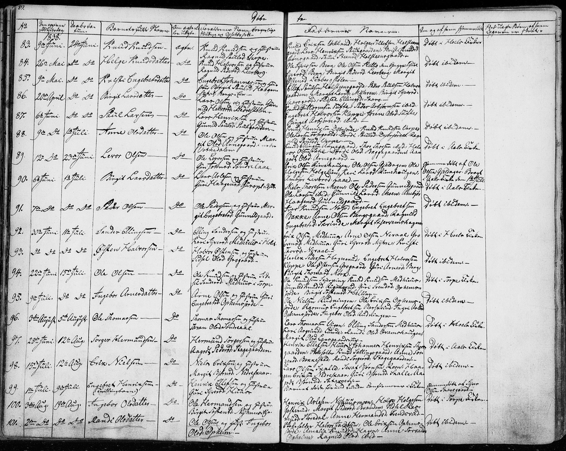 Ål kirkebøker, AV/SAKO-A-249/F/Fa/L0005: Parish register (official) no. I 5, 1825-1848, p. 89