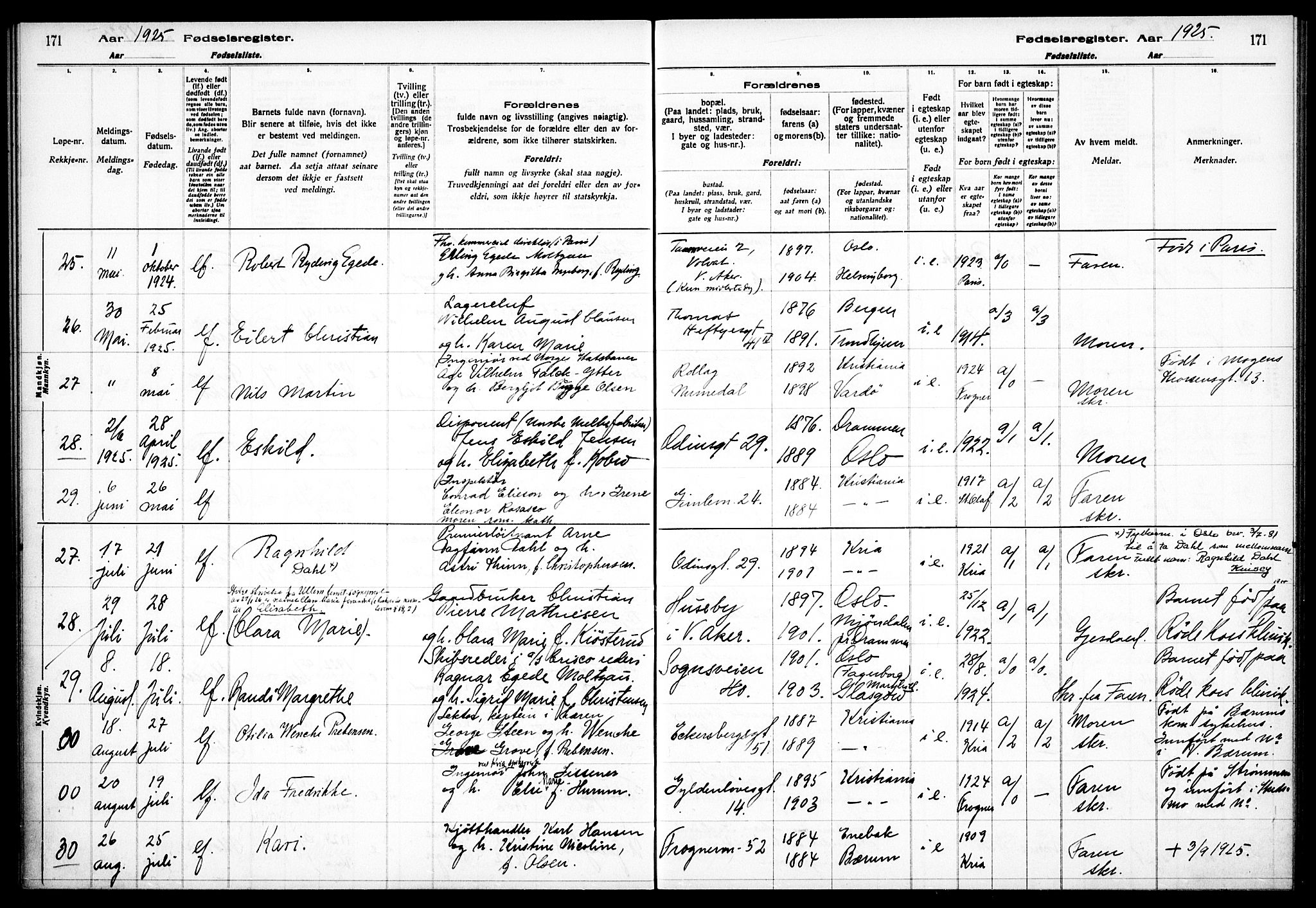 Frogner prestekontor Kirkebøker, AV/SAO-A-10886/J/Ja/L0001: Birth register no. 1, 1916-1927, p. 171