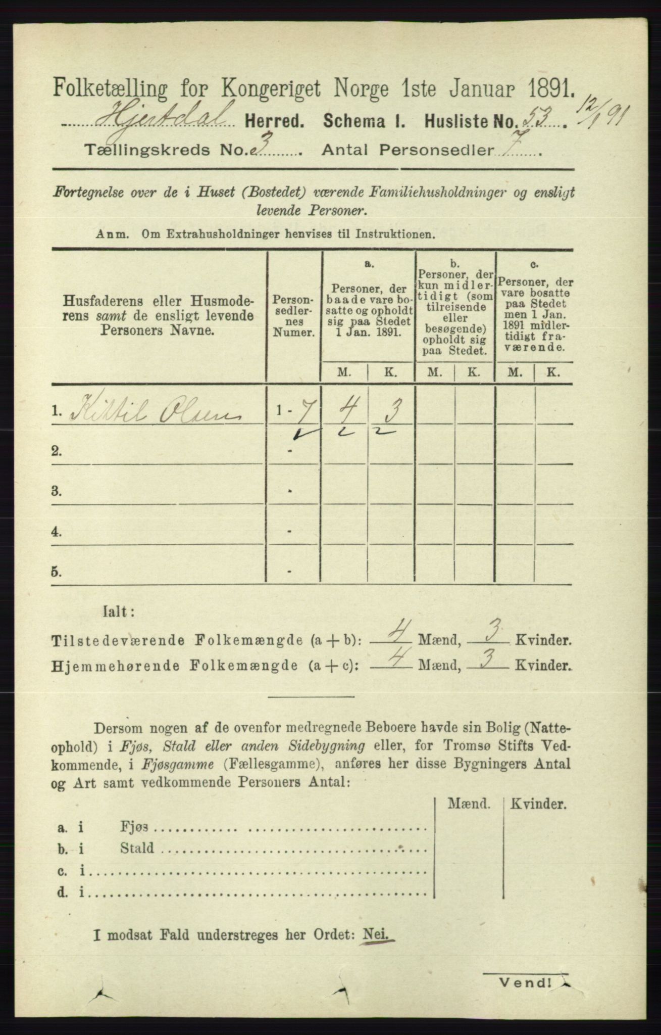 RA, 1891 census for 0827 Hjartdal, 1891, p. 1038