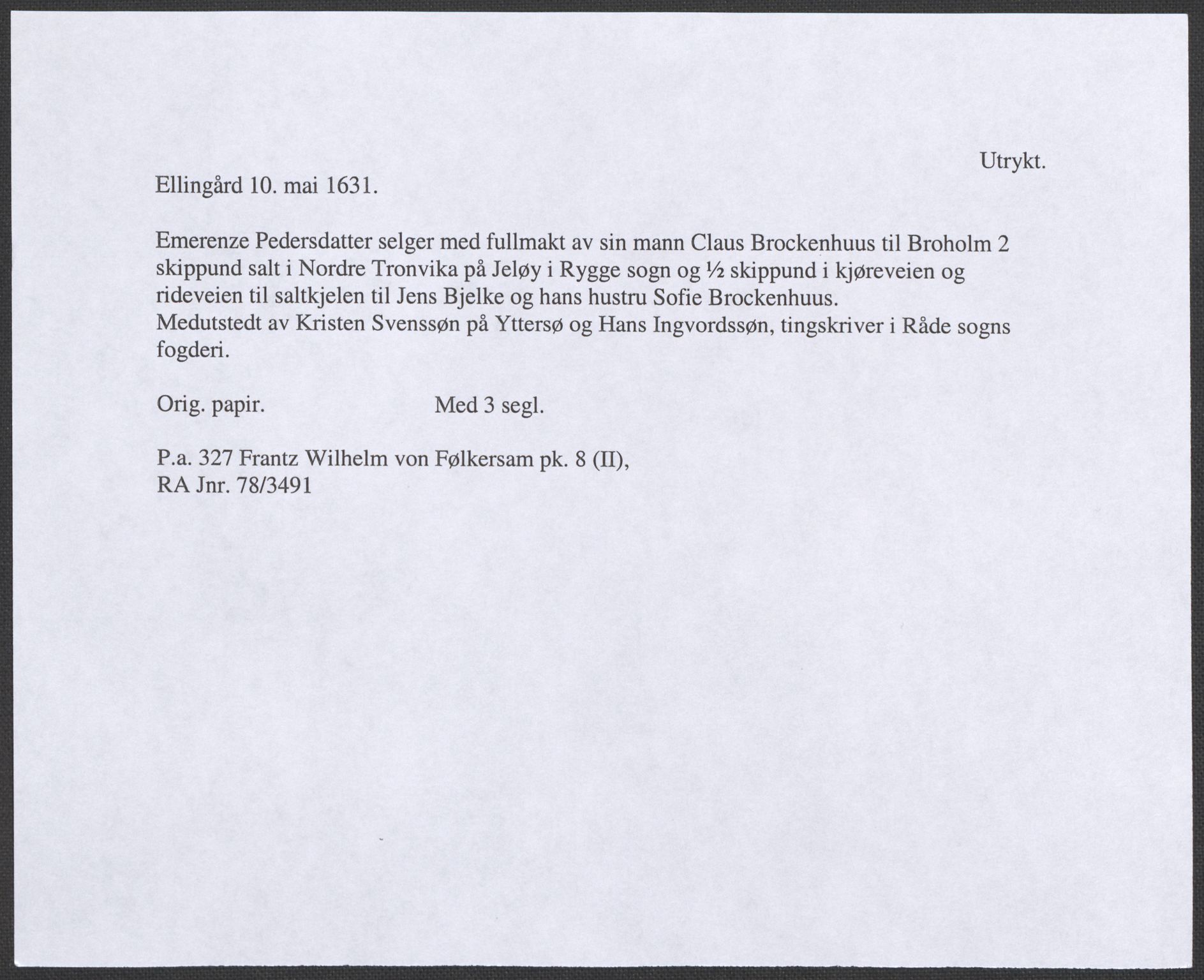 Riksarkivets diplomsamling, RA/EA-5965/F12/L0008: Pk. 8 (II), 1602-1704, p. 55