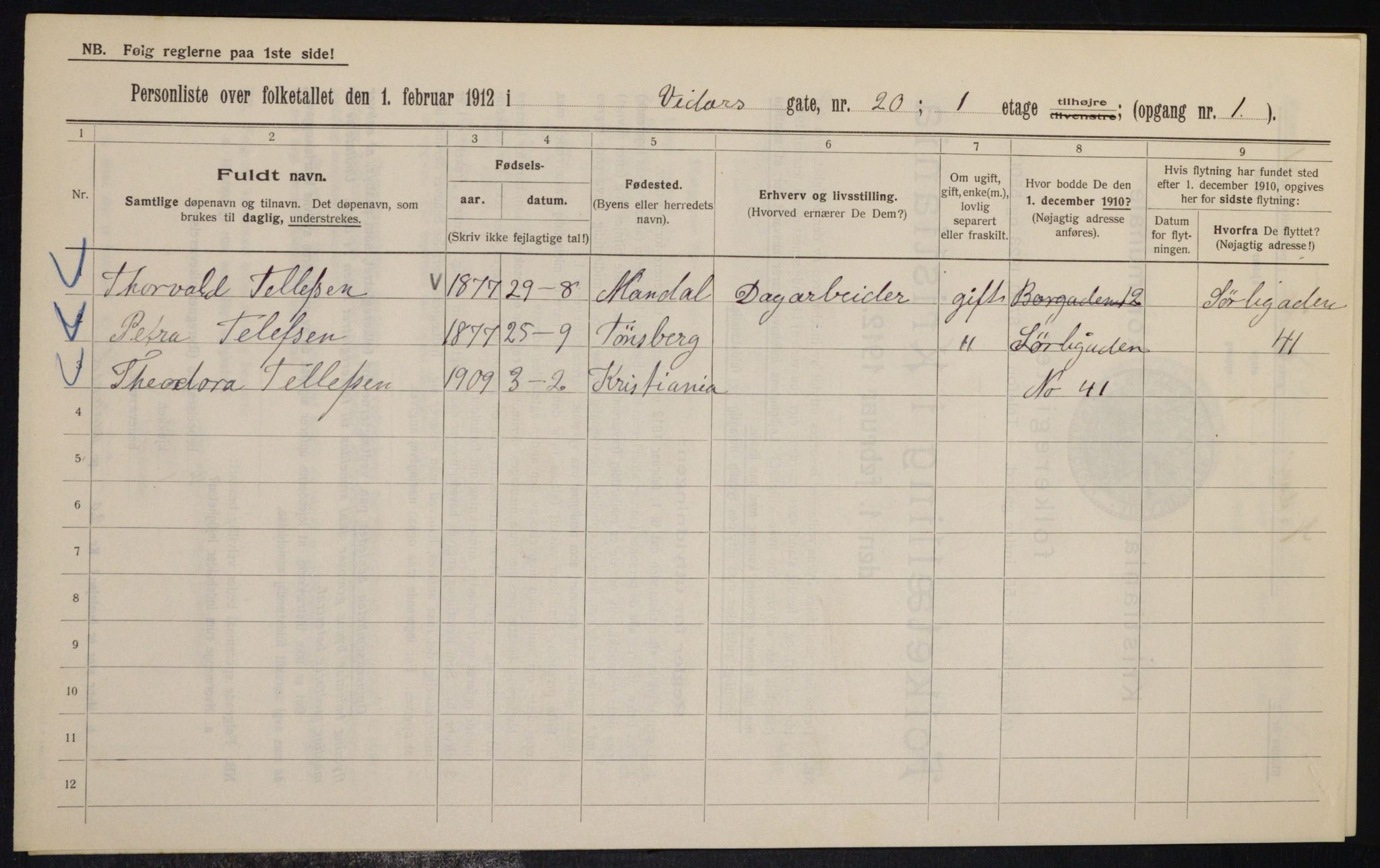 OBA, Municipal Census 1912 for Kristiania, 1912, p. 123662