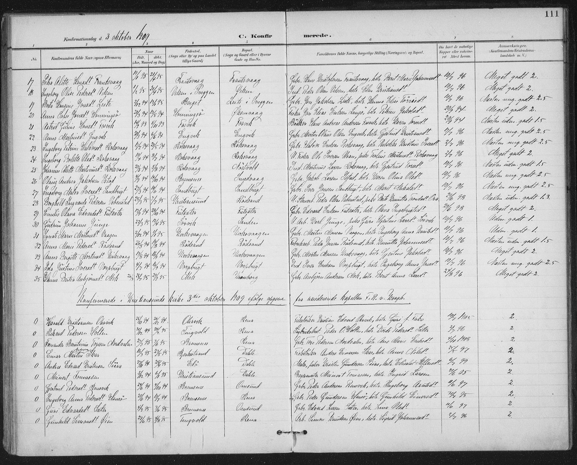 Ministerialprotokoller, klokkerbøker og fødselsregistre - Møre og Romsdal, SAT/A-1454/569/L0820: Parish register (official) no. 569A06, 1900-1911, p. 111